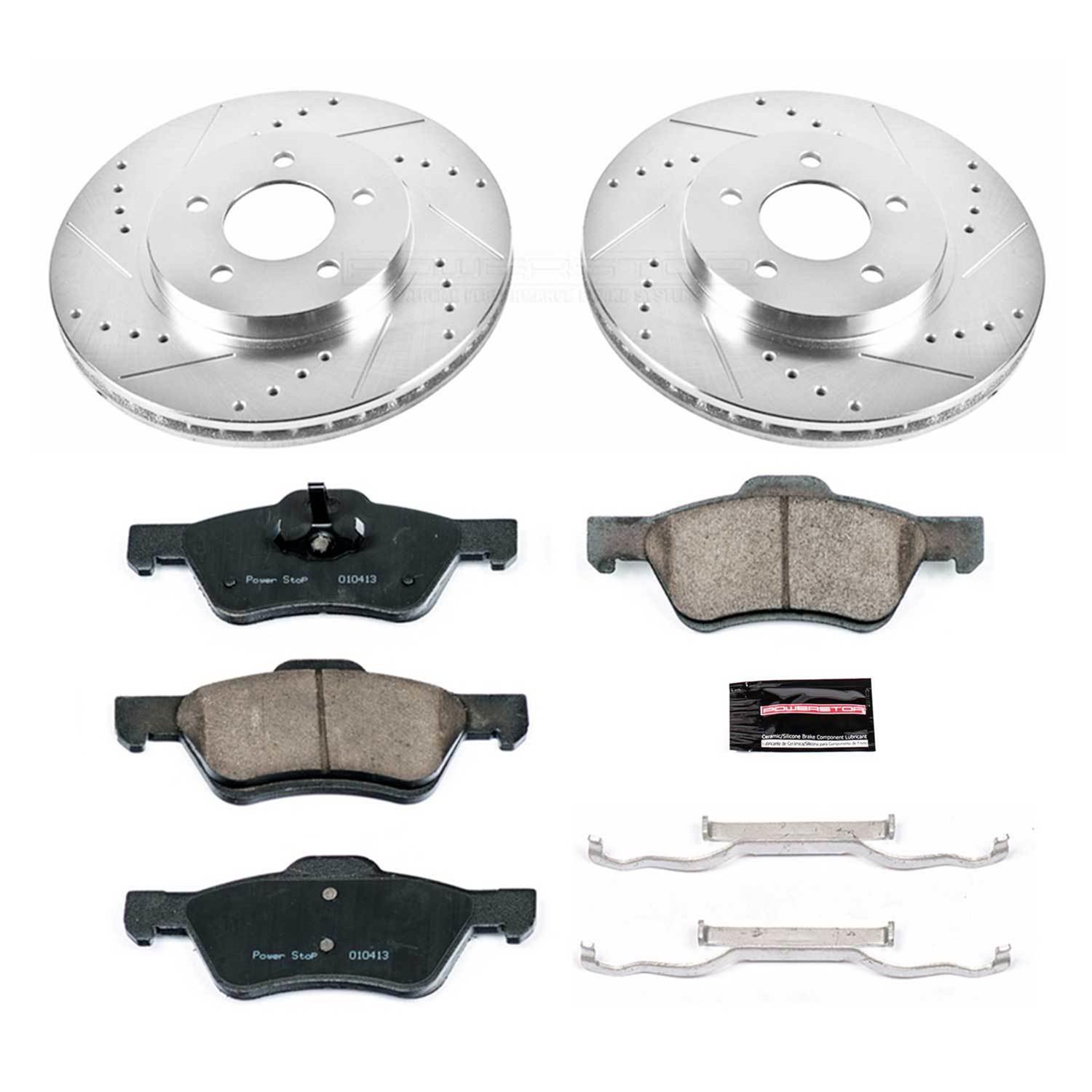 PowerStop Z23 Evolution Sport Disc and Drum Brake Upgrade Kits for 2010-2011 TRIBUTE, MARINER, 2010-2012 ESCAPE - K15258DK Kits, Cross-drilled/Slotted, 11.92 in. Front, Zinc Plated, Carbon Fiber Ceramic Pads, 10.000 in. Rear, Ford, Mercury, Kit thumbnail 5