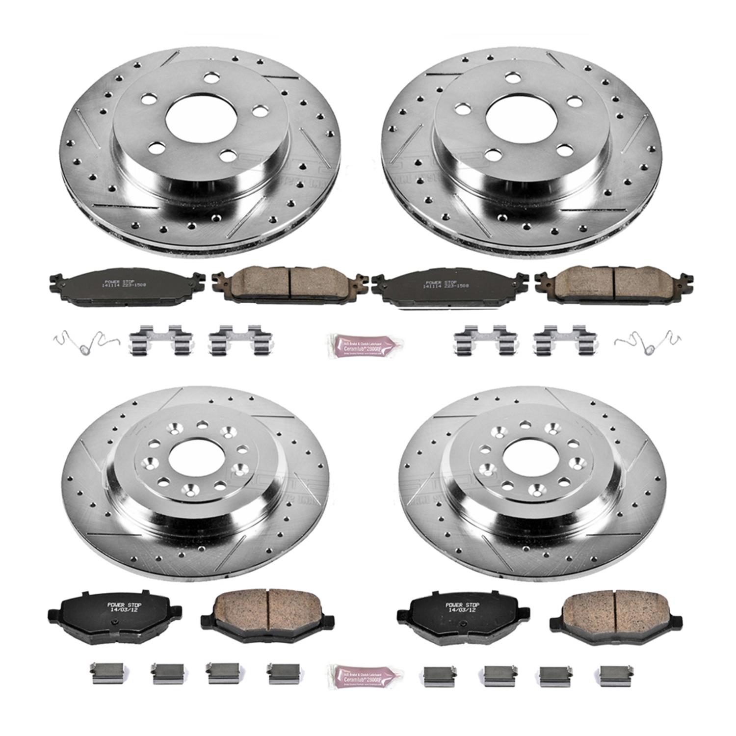 Power Stop K4492 Front /& Rear Brake Kit with Drilled//Slotted Brake Rotors and Z23 Evolution Ceramic Brake Pads
