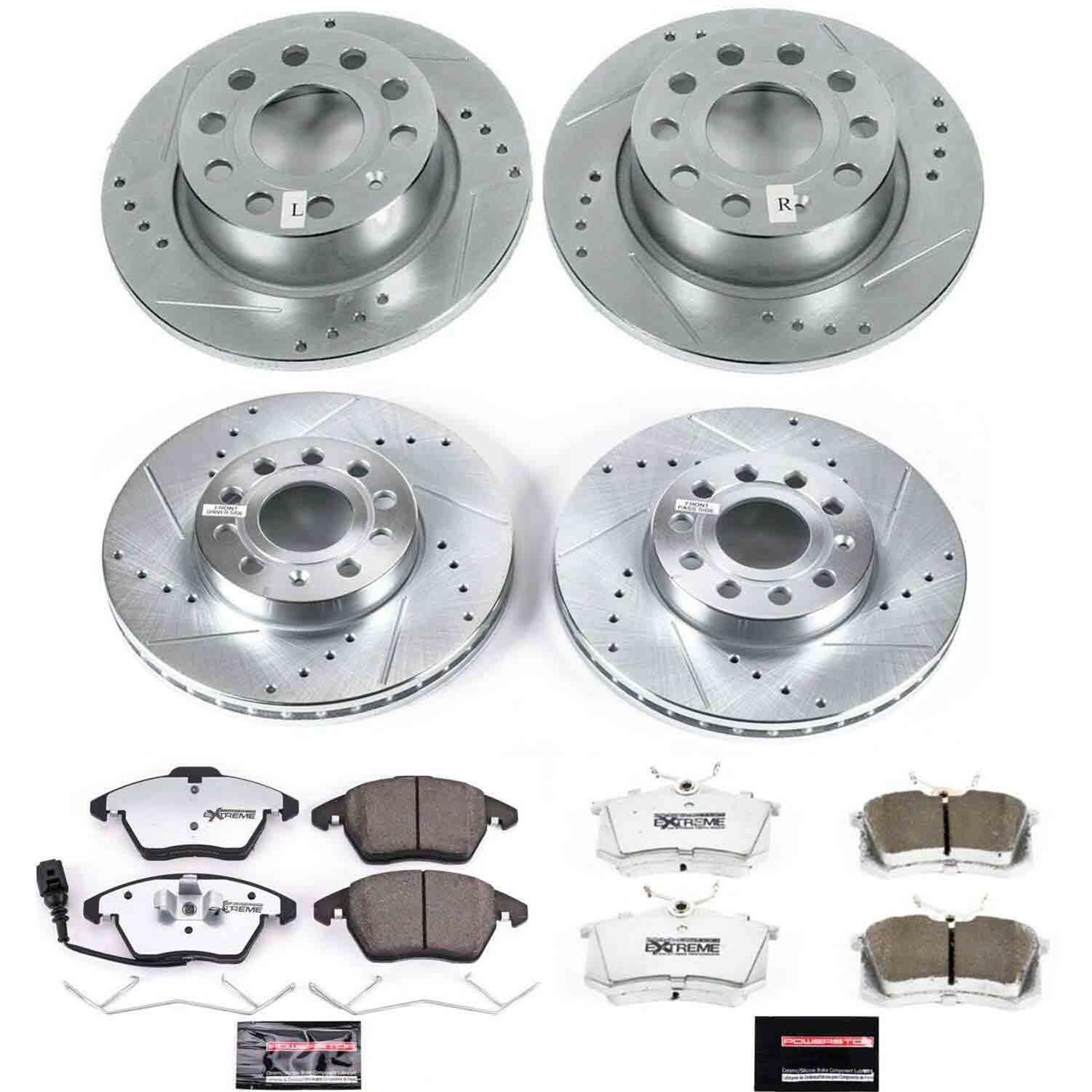 PowerStop Z26 Street Warrior Brake Upgrade Kits for 2010-2013 A3, 2013-2019 BEETLE, 2012-2018 JETTA - K5749-26 Rotor and Pad Combo, Warrior, Front/Rear, Cross-drilled/Slotted, Zinc Dichromate Plated, Carbon Fiber Ceramic Pads, Audi, Volkswagen thumbnail 4