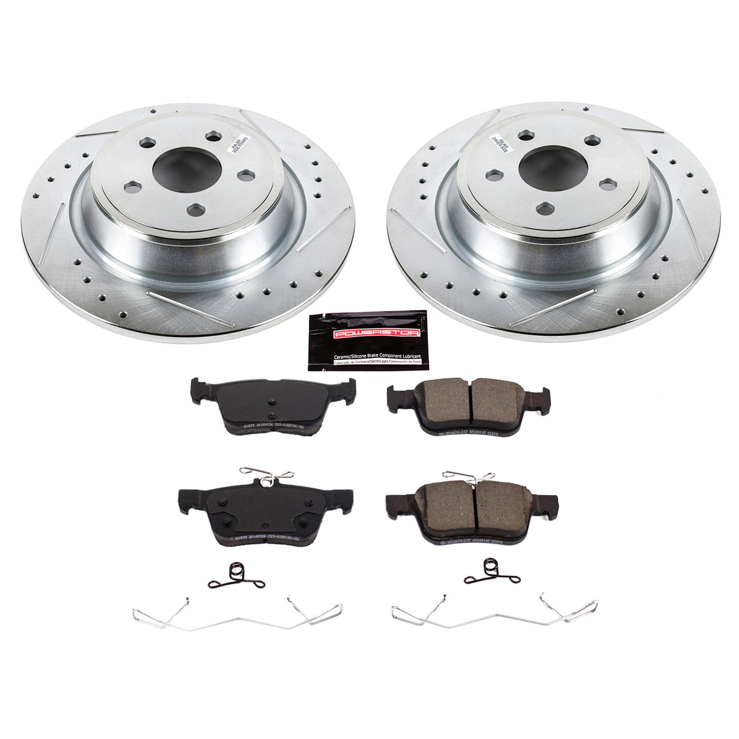 PowerStop Z23 Evolution Sport Brake Upgrade Kits for 2017-2020 CONTINENTAL, 2017-2019 FUSION - K8975 Rotor and Pad Combos, Upgrade, Cross-drilled/Slotted Rotors, Carbon Fiber Ceramic Pads, Front and Rear, Ford, Lincoln, Kit thumbnail 3