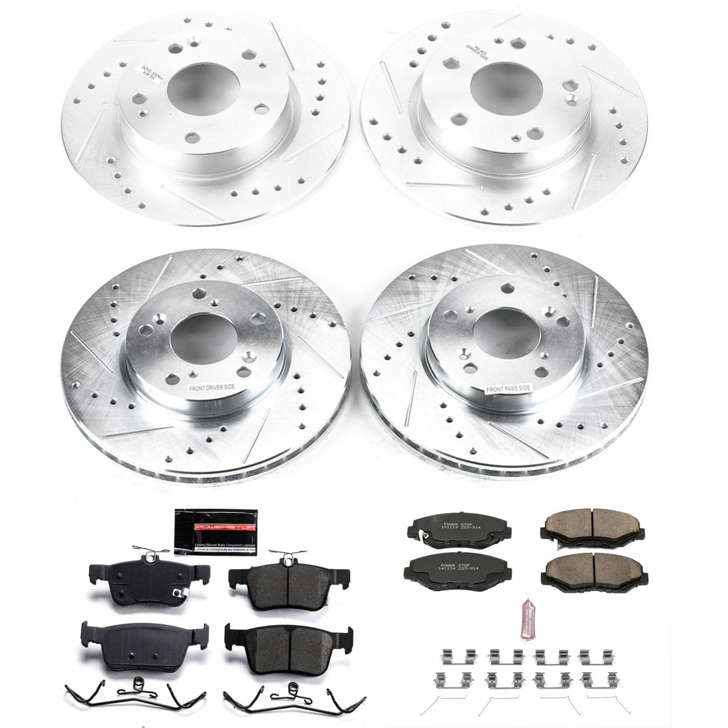 Power Stop K751 Front and Rear Z23 Evolution Brake Kit with Drilled//Slotted Rotors and Ceramic Brake Pads