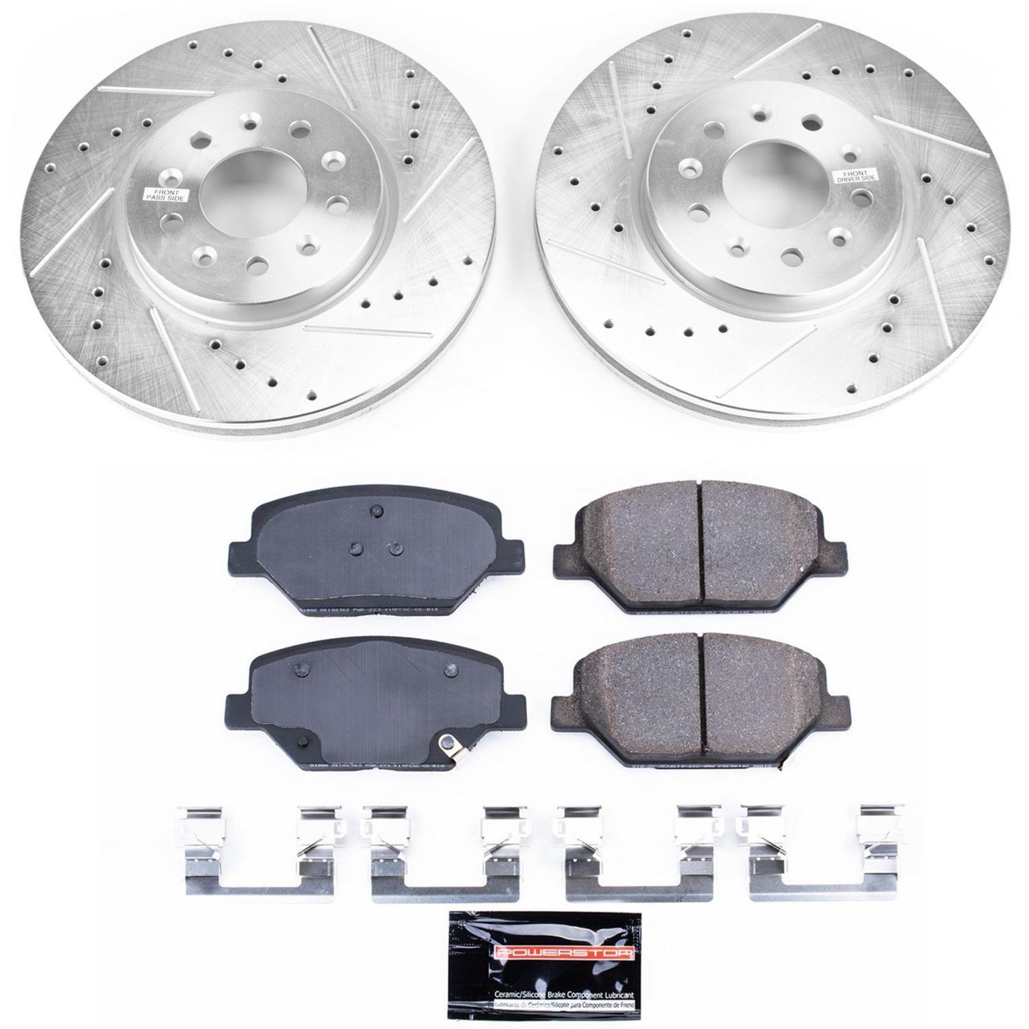 PowerStop Z23 Evolution Sport Brake Upgrade Kits for 2018-2021 EQUINOX, 2019 LACROSSE, 2021 TERRAIN - K7565 Rotor and Pad Combos, Upgrade, Front and Rear, Cross-drilled/Slotted Rotors, Carbon Fiber Ceramic Pads, Chevrolet, Kit thumbnail 7