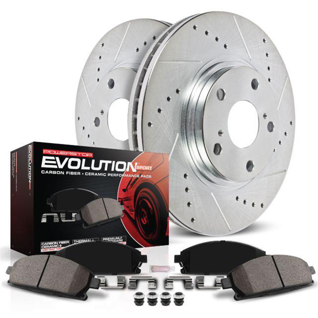Power Sport Cross Drilled Slotted Brake Rotors and Ceramic Brake Pads Kit 80897 FRONTS