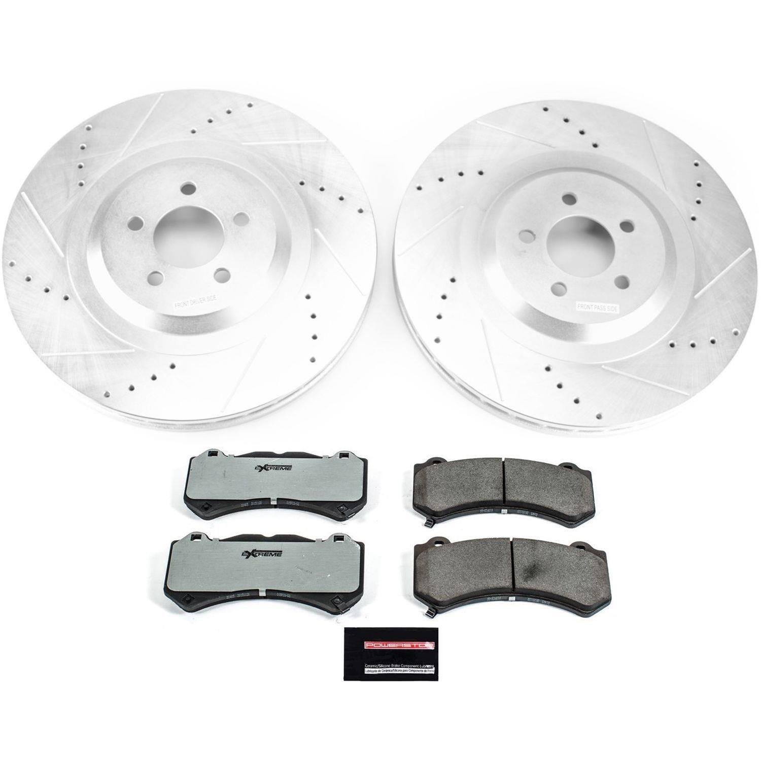Power Stop K1576 Front Ceramic Brake Pad and Cross Drilled//Slotted Combo Rotor One-Click Brake Kit