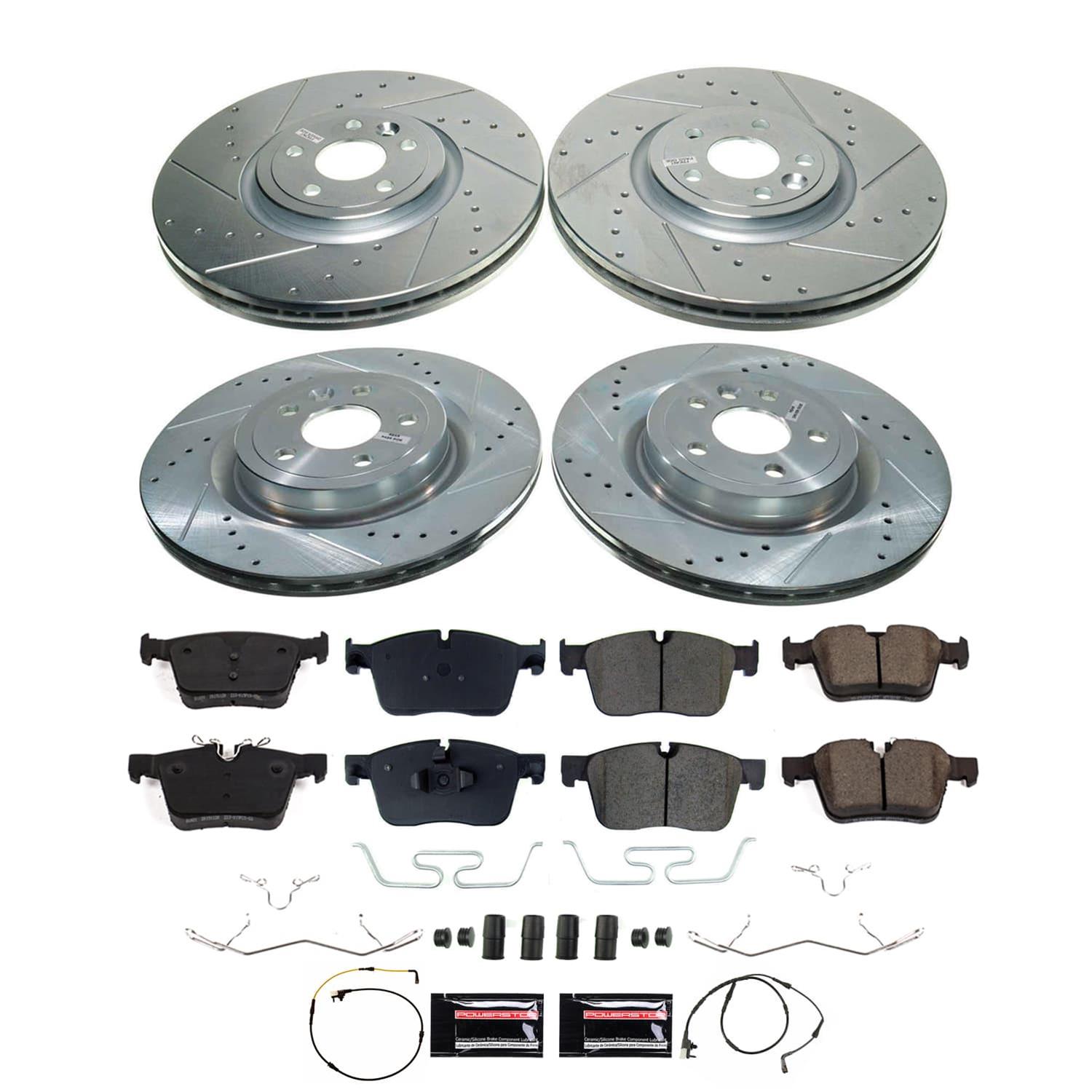 PowerStop Z23 Evolution Sport Brake Upgrade Kits for 2017-2020 F-PACE, 2018-2020 RANGE ROVER VELAR - K8210 Rotor and Pad Combos, Sport, Cross-drilled and Slotted Rotors, Carbon Fiber Ceramic Pads, Front and Rear, Jaguar, Land Rover, thumbnail 2