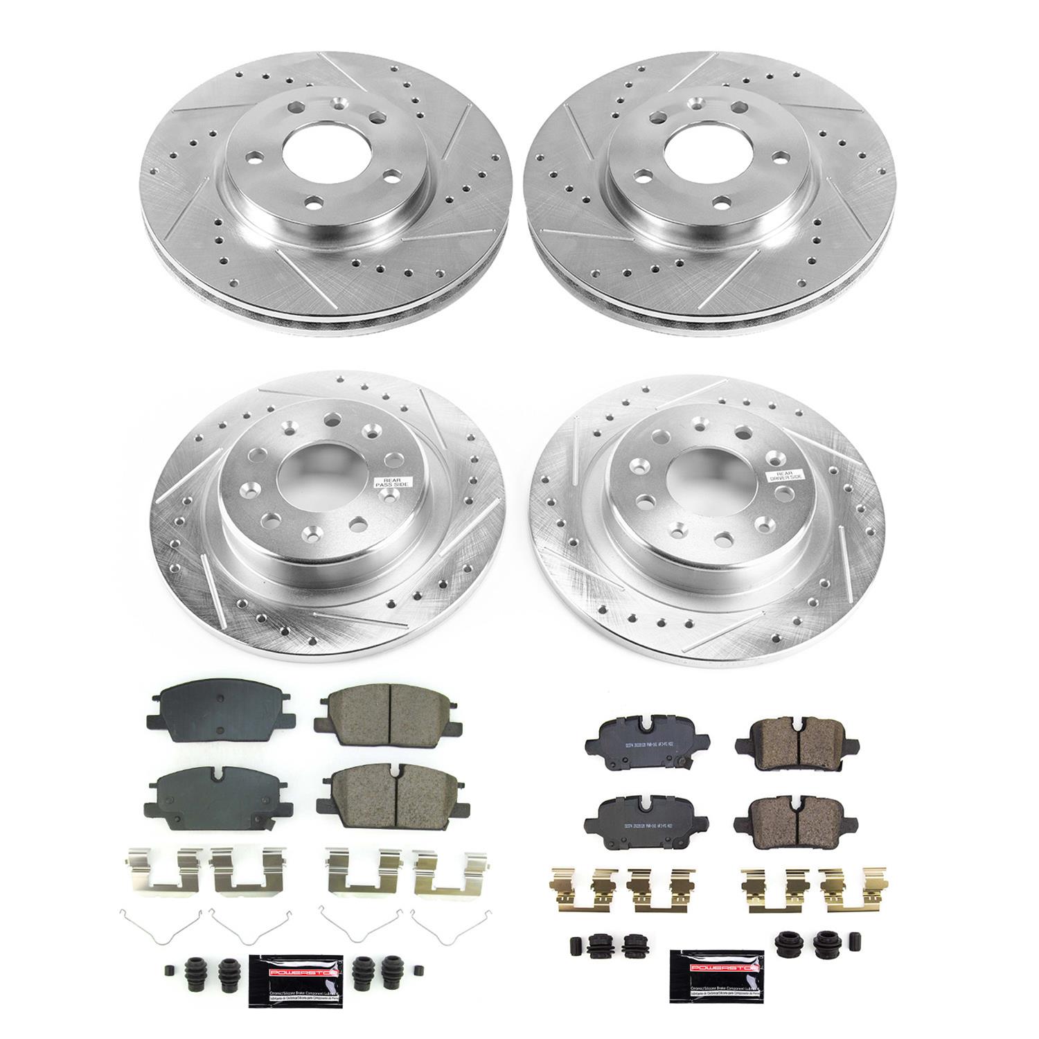 PowerStop Z23 Evolution Sport Brake Upgrade Kits for 2022-2024 EQUINOX, TERRAIN, 2021-2022 MALIBU - K8799 Rotor and Pad Combos, Upgrade, Cross-drilled/Slotted Rotors, Carbon Fiber Ceramic Pads, Front and Rear, Chevrolet, GMC, Kit thumbnail 2