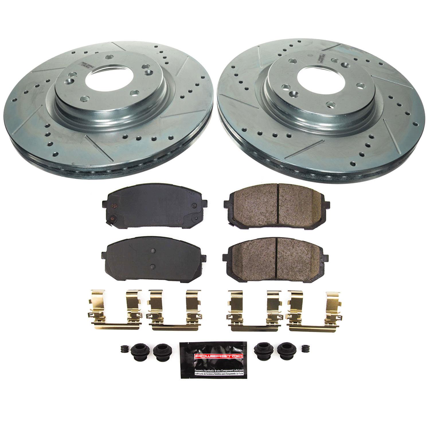 Power Stop Z23 Evolution Sport Brake Upgrade Kits K9205 Rotor and Pad Combos, Upgrade, Cross-drilled/Slotted Rotors, Carbon Fiber Ceramic Pads, Front, for Hyundai, Kit