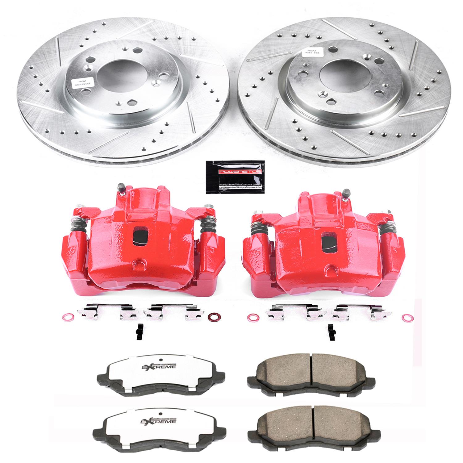 PowerStop Z26 Street Warrior Brake Upgrade Kits with Calipers for 2006-2012 ECLIPSE, 2004-2009 GALANT - KC094-26 Disc Kits, Performance Calipers, Front, Cross-drilled/Slotted Rotors, 1-piston Red Calipers, Mitsubishi, Kit thumbnail 8