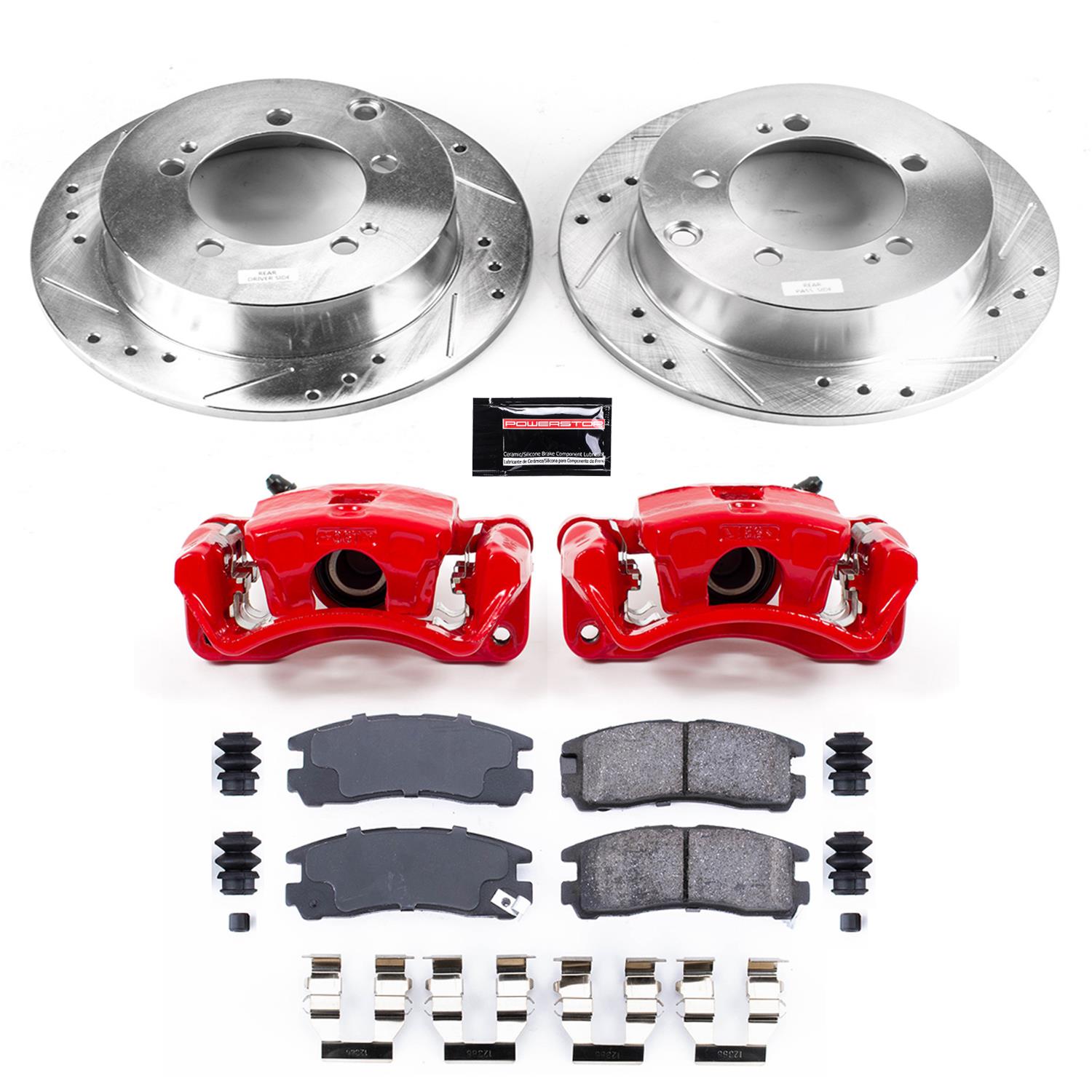 PowerStop Z23 Evolution Sport Brake Upgrade Kits with Calipers KC1203 Disc Kits, Calipers, Cross-drilled/Slotted Rotors, Red Calipers, Rear, Chrysler, Mitsubishi, Kit thumbnail 2