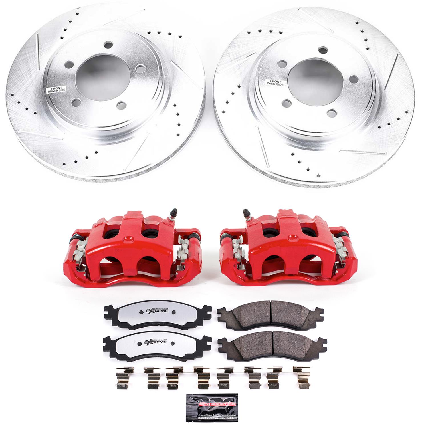 PowerStop Z36 Truck and Tow Brake Upgrade Kits with Calipers for 2006-2010 EXPLORER, MOUNTAINEER, 2007-2010 EXPLORER SPORT TRAC - KC1441-36 Disc Kits, Performance Kits, Front, Cross-drilled/Slotted Rotors, 2-piston Red Calipers, Ford, Mercury, Kit thumbnail 4