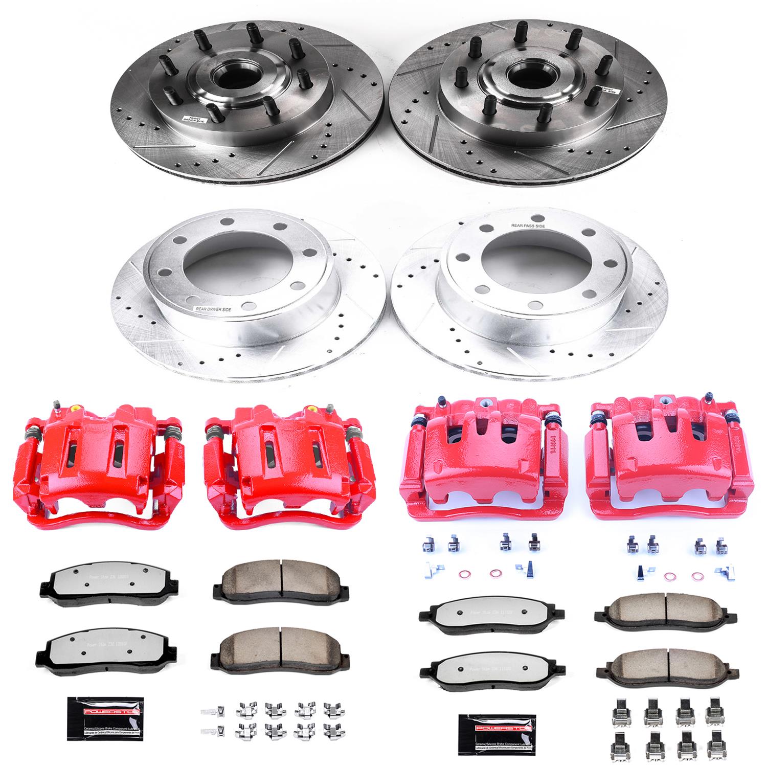 PowerStop Z36 Truck and Tow Brake Upgrade Kits with Calipers for 2005-2007 F-250 SUPER DUTY, F-350 DUTY - KC1797-36 Pads, Z36, Red Calipers, Drilled/Slotted Rotors, Front/Rear, Ford, Kit thumbnail 8