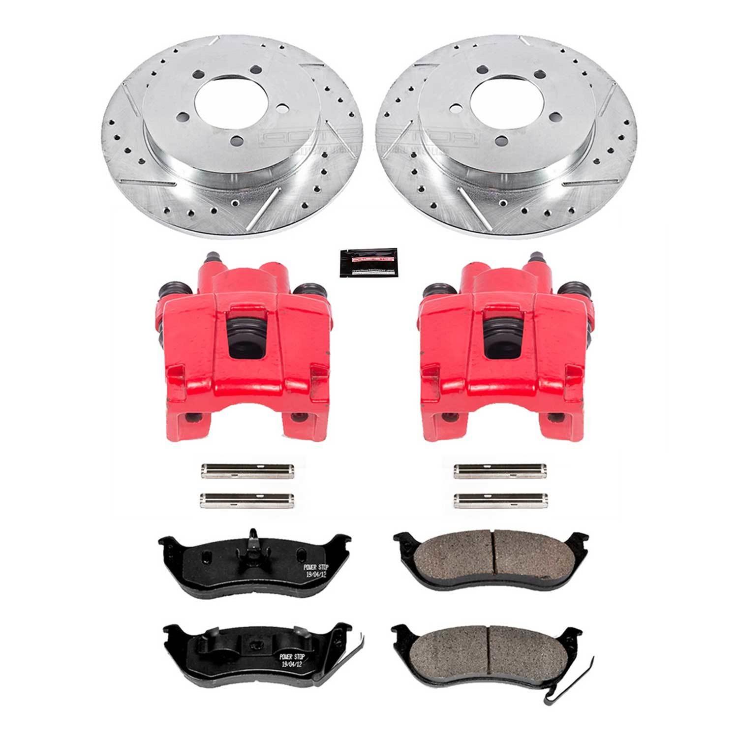 PowerStop Z23 Evolution Sport Brake Upgrade Kits with Calipers for 2007-2010 MOUNTAINEER, EXPLORER SPORT TRAC, 2006-2010 - KC1929 Rotors, Pads, Red Calipers, Drilled/Slotted Rotors, Z-23 Pads, Rear, Ford, Mercury, Kit thumbnail 2