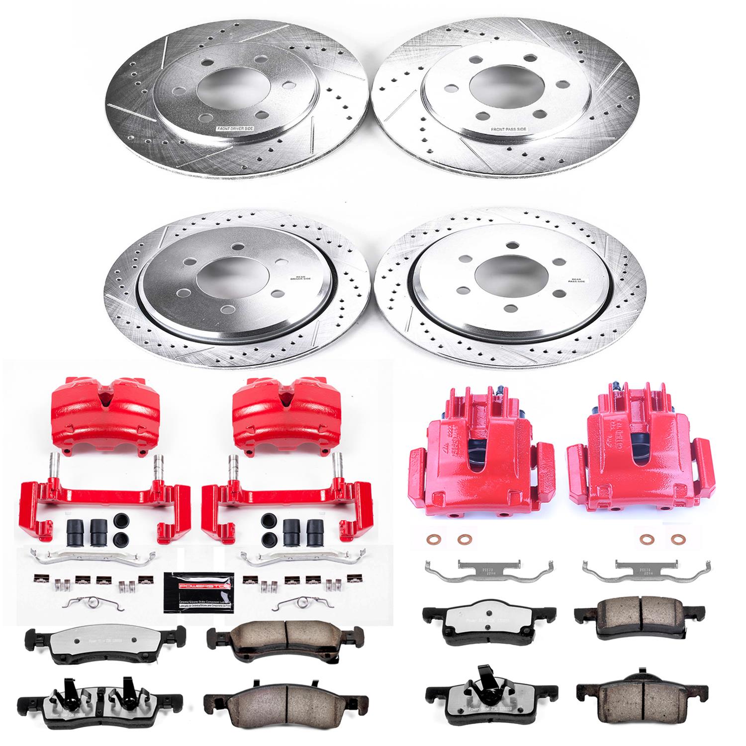 PowerStop Z36 Truck and Tow Brake Upgrade Kits with Calipers for 2002-2006 EXPEDITION, 2003-2006 NAVIGATOR - KC1934-36 Disc Kits, Performance Kits, Front Rear, Cross-drilled/Slotted Rotors, Red Calipers, Ford, Lincoln, Kit thumbnail 2