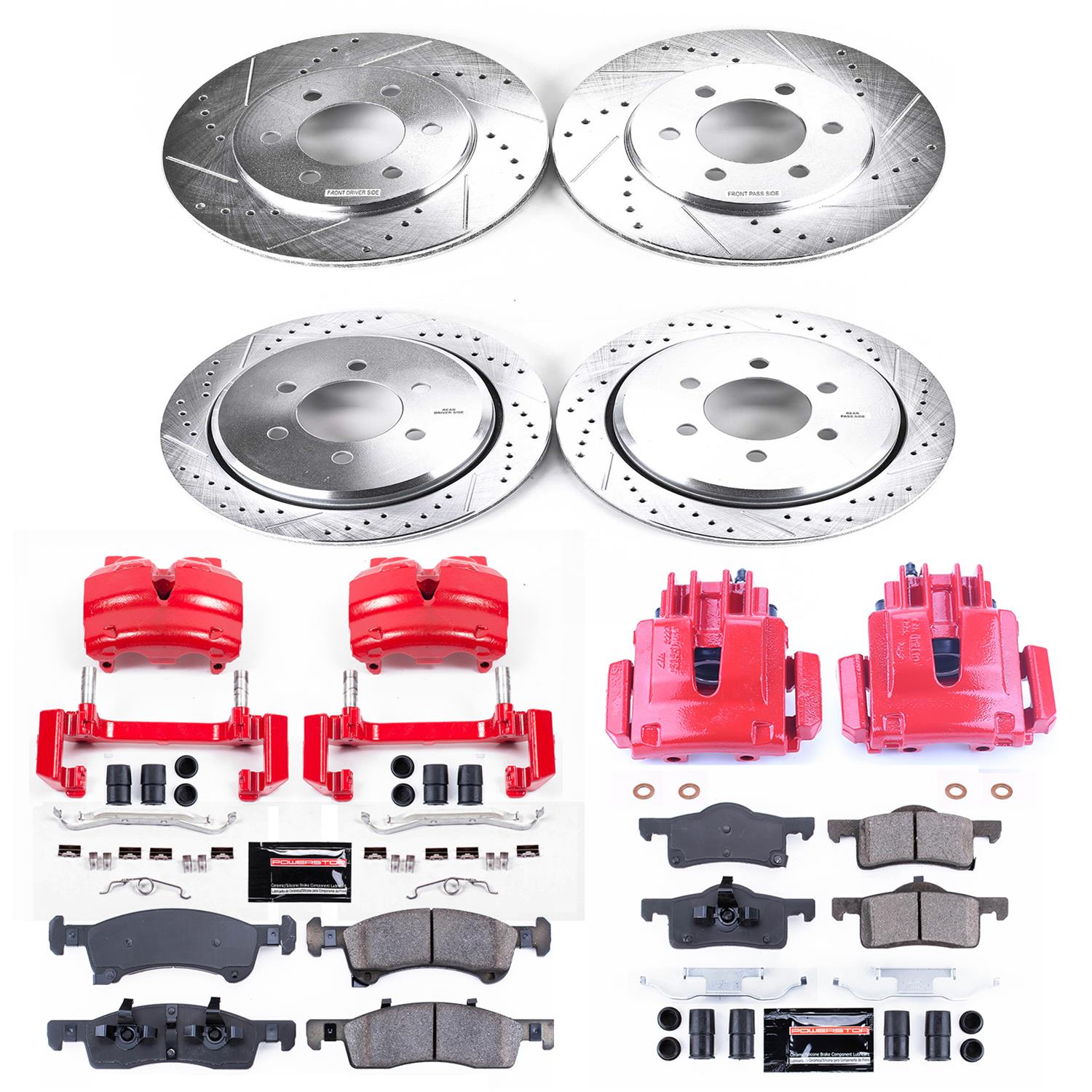 PowerStop Z23 Evolution Sport Brake Upgrade Kits with Calipers for 2002-2006 EXPEDITION, 2003-2006 NAVIGATOR - KC1934 Disc Kits, Calipers, Front and Rear, Cross-drilled/Slotted Rotors, Red Calipers, Ford, Lincoln, Kit thumbnail 2