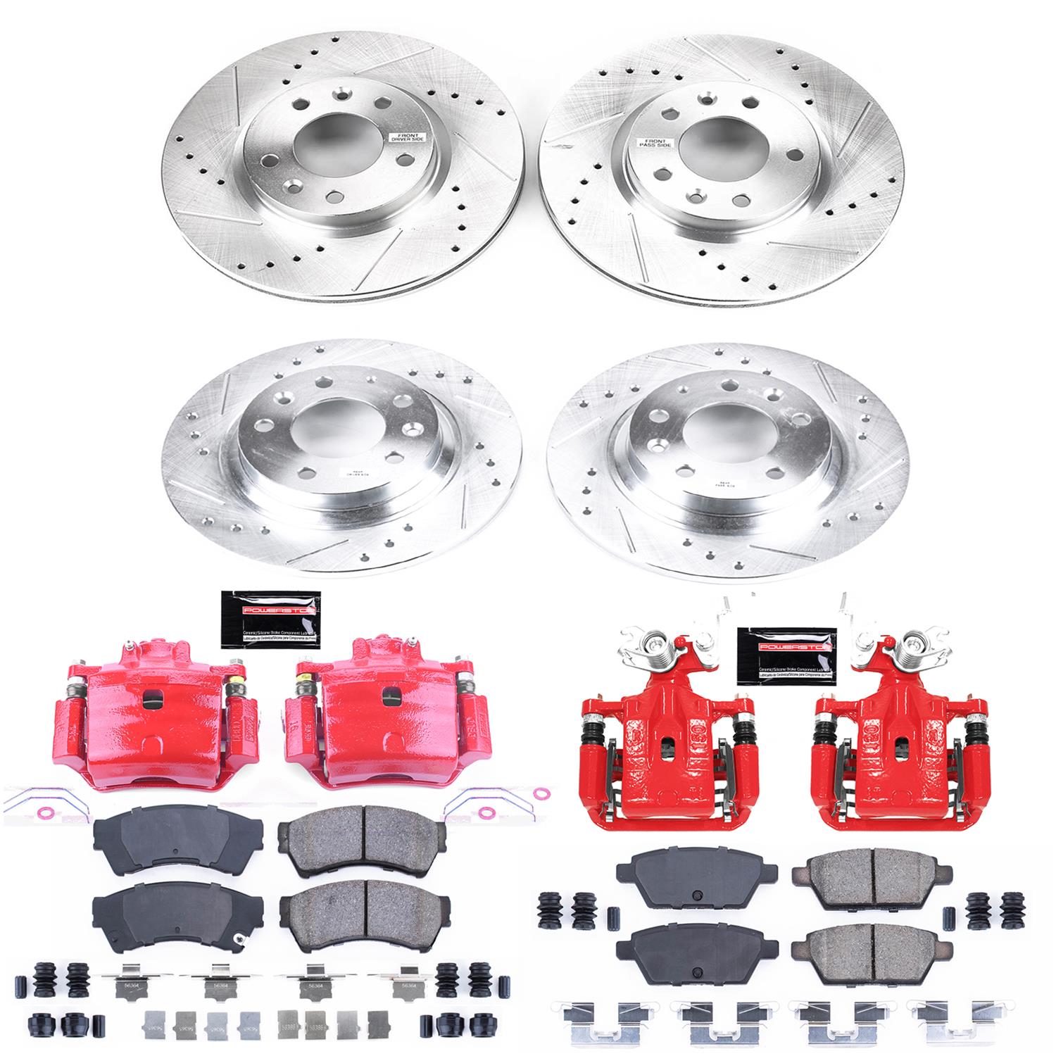 PowerStop Z23 Evolution Sport Brake Upgrade Kits with Calipers KC200 Disc Kits, Kits, Front and Rear, Cross-drilled/Slotted Rotors, Red Powdercoated Calipers, Ford, Mazda, Kit thumbnail 5