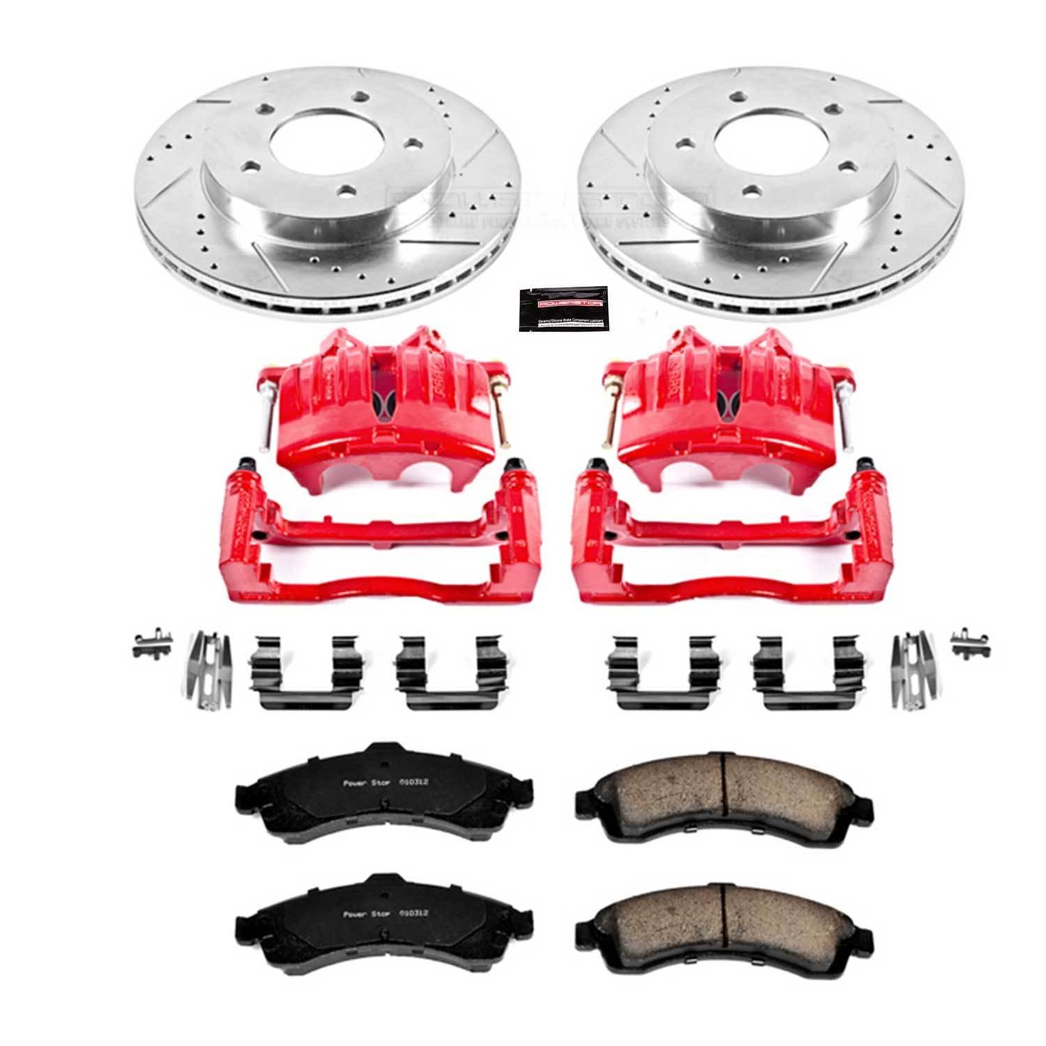 PowerStop Z23 Evolution Sport Brake Upgrade Kits with Calipers KC2057 Performance Disc Brakes, Front, Drilled/Slotted Rotors, Red Calipers, Buick, Chevy, GMC, Isuzu, Oldsmobile thumbnail 2