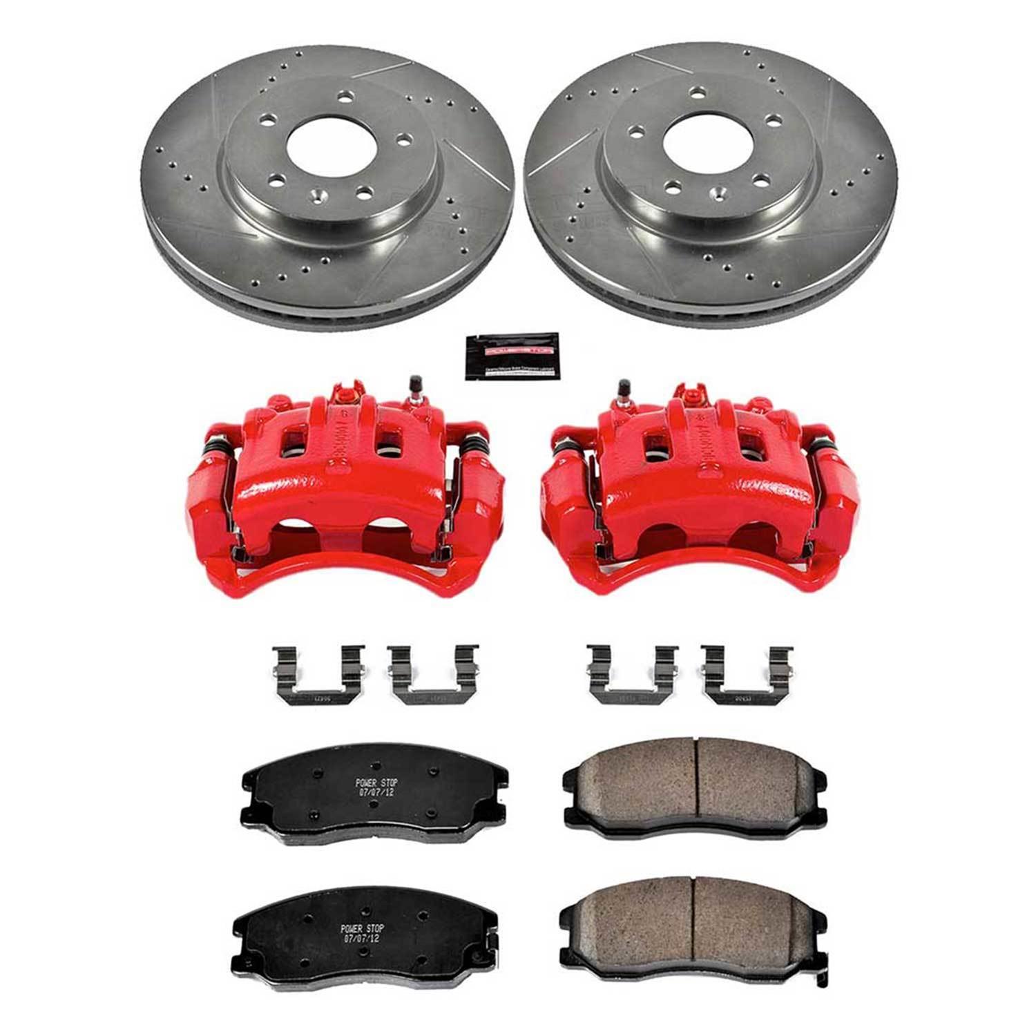 PowerStop Z23 Evolution Sport Brake Upgrade Kits with Calipers KC2090 Disc Kits, Calipers, Front, Cross-drilled/Slotted Rotors, 2-piston Red Calipers, Chevrolet, Kit thumbnail 3
