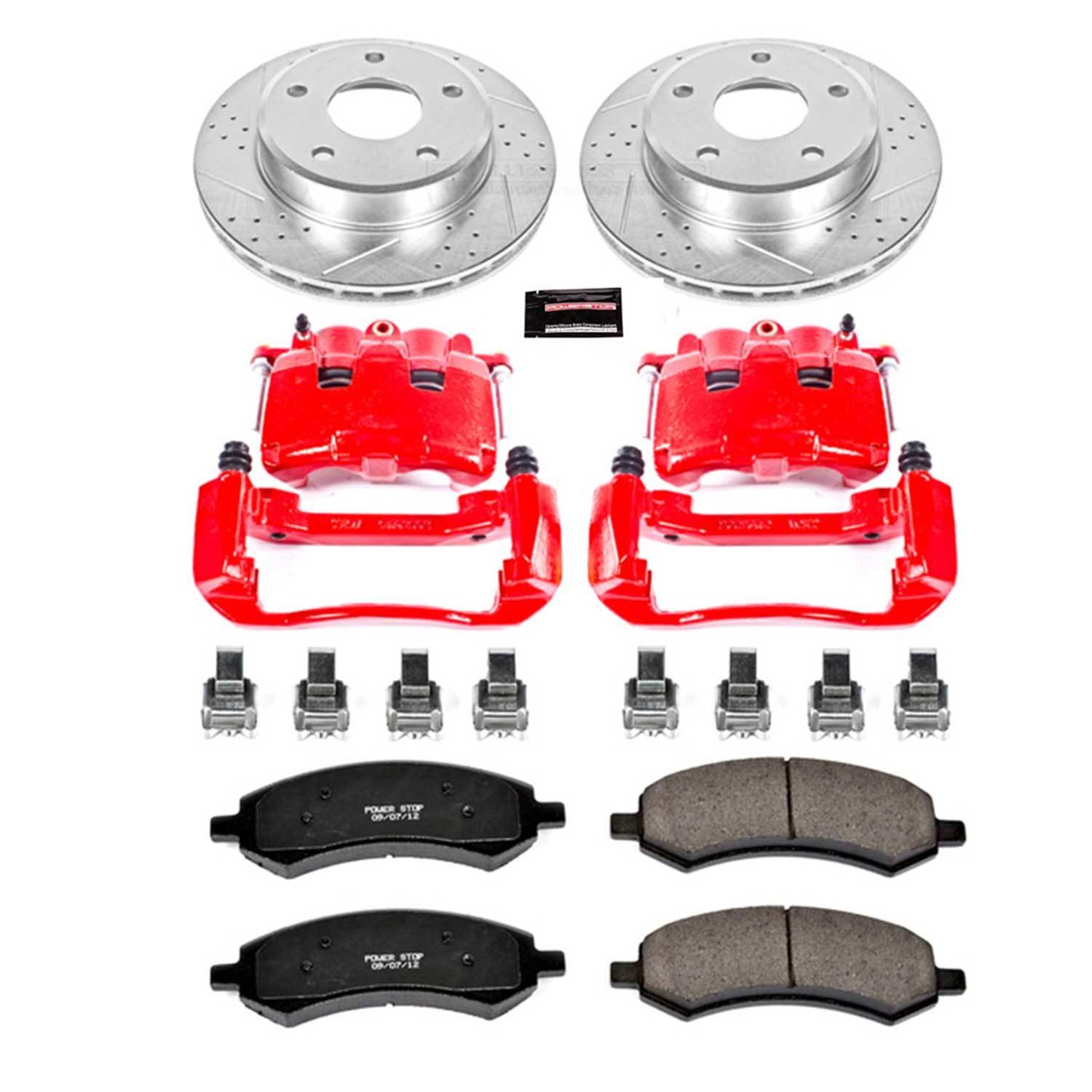 PowerStop Z23 Evolution Sport Brake Upgrade Kits with Calipers for 2005-2008 DAKOTA, 2006-2009 RAIDER - KC2193 Disc Kits, Kits, Front, Cross-drilled/Slotted Rotors, 2-piston Red Calipers, Dodge, Mitsubishi, Kit thumbnail 3