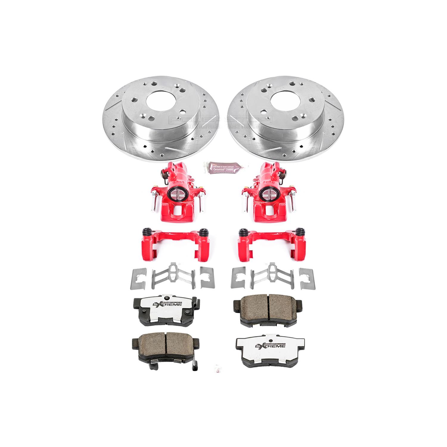 Power Stop K2270 Rear Ceramic Brake Pad and Cross Drilled//Slotted Combo Rotor One-Click Brake Kit