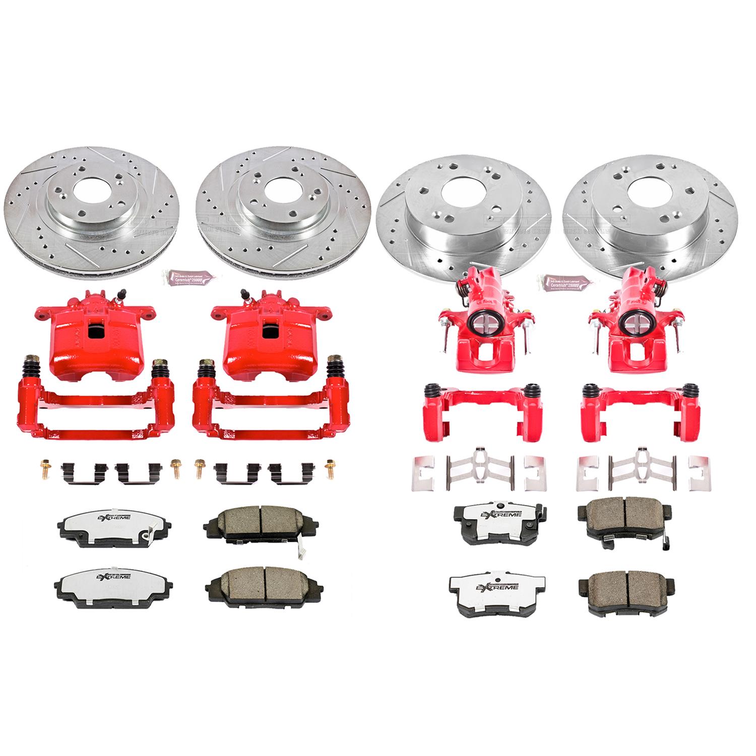 Power Stop K2270 Rear Ceramic Brake Pad and Cross Drilled//Slotted Combo Rotor One-Click Brake Kit