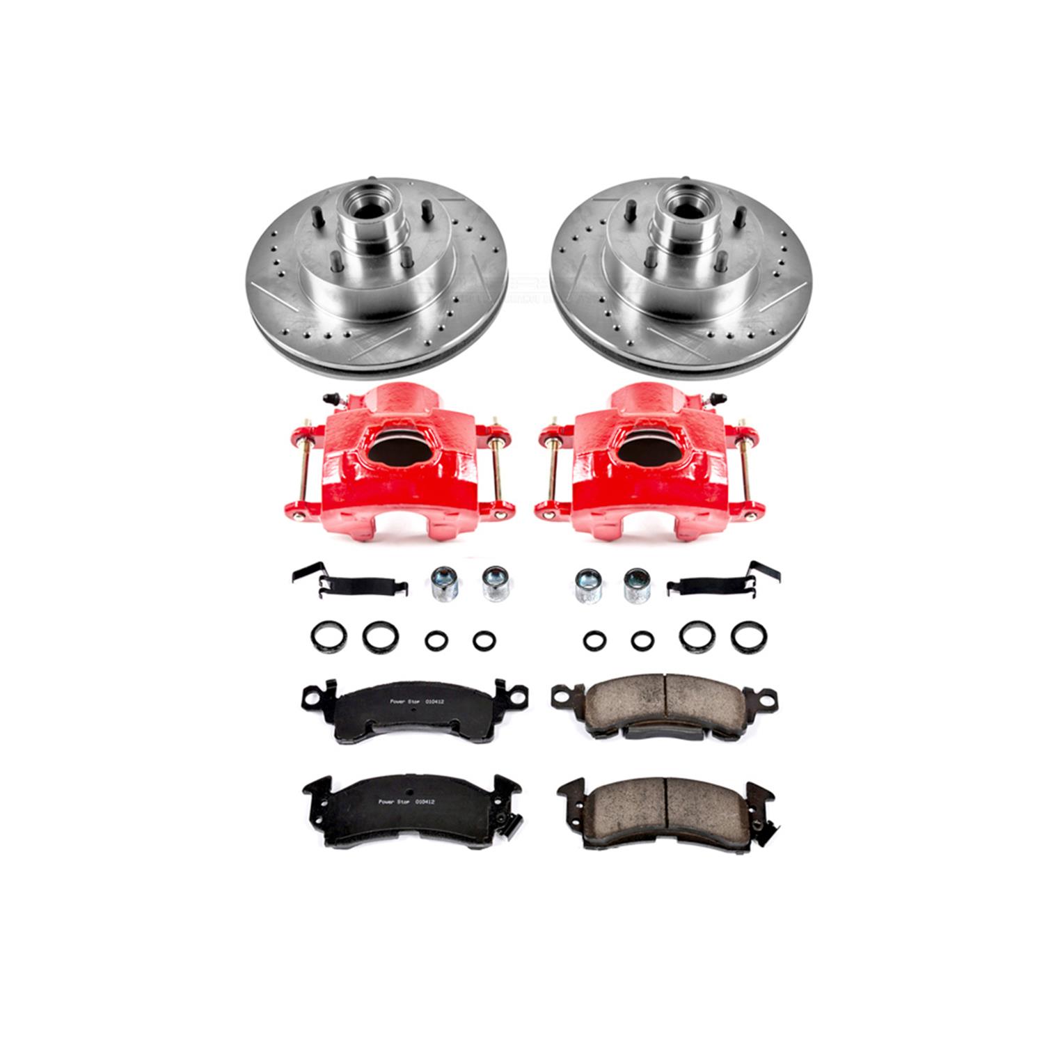 PowerStop Z23 Evolution Sport Brake Upgrade Kits with Calipers KC2580 Disc Kits, Upgrade, Front, Cross-drilled/Slotted Rotors, Red Powdercoated Calipers, Buick, Chevy, Olds, Pontiac, Kit thumbnail 4