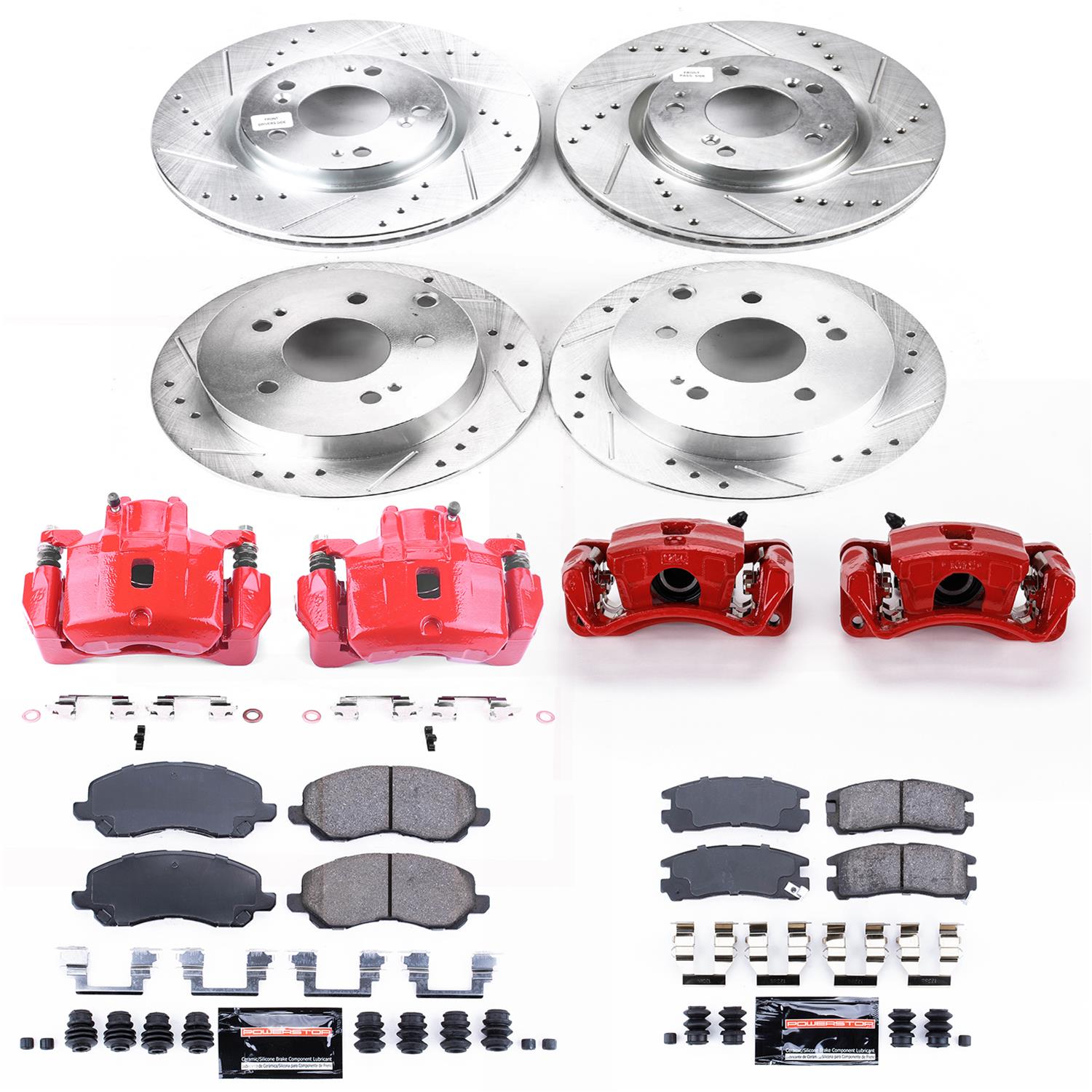 PowerStop Z23 Evolution Sport Brake Upgrade Kits with Calipers for 2006-2012 ECLIPSE, 2004-2007 GALANT - KC2711 Disc Kits, Calipers, Front and Rear, Cross-drilled/Slotted Rotors, Red Calipers, Mitsubishi, Kit thumbnail 5