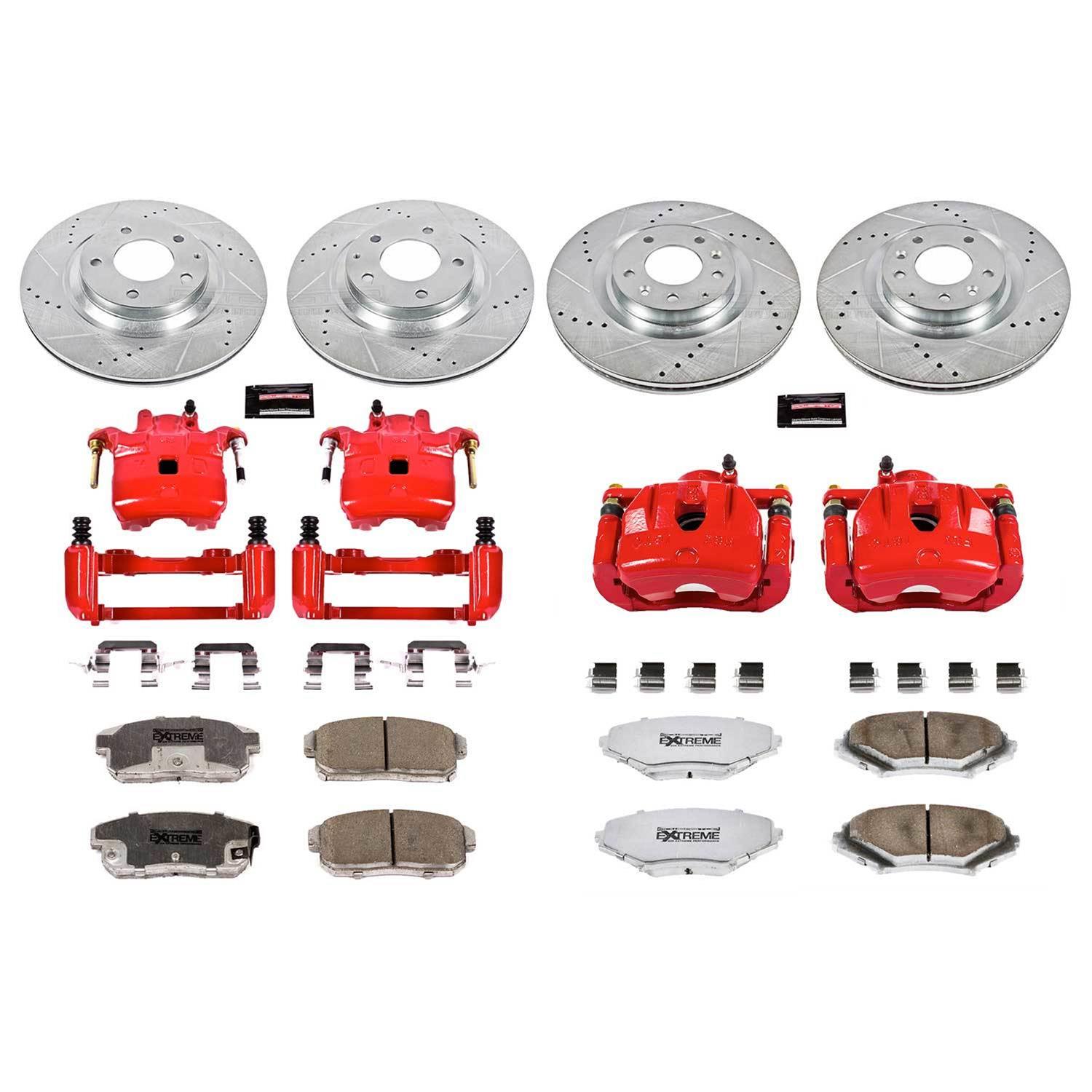 PowerStop Z26 Street Warrior Brake Upgrade Kits with Calipers for 2004-2011 RX-8 - KC2727-26 Disc Kits, Performance Kits, Front and Rear, Cross-drilled/Slotted Rotors, 1-piston Red Calipers, Mazda, Kit thumbnail 3