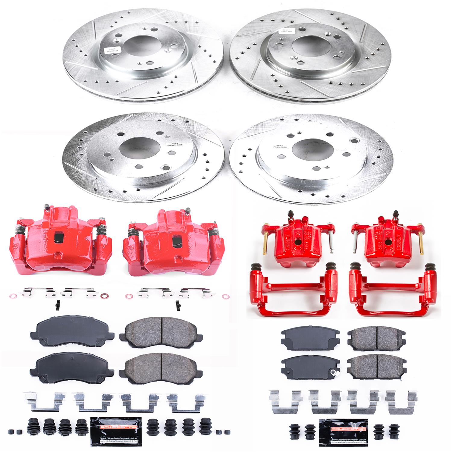 PowerStop Z23 Evolution Sport Brake Upgrade Kits with Calipers for 2006-2012 ECLIPSE, 2007-2009 GALANT - KC2809 Disc Kits, Calipers, Front and Rear, Cross-drilled/Slotted Rotors, Red Calipers, Mitsubishi, Kit thumbnail 4