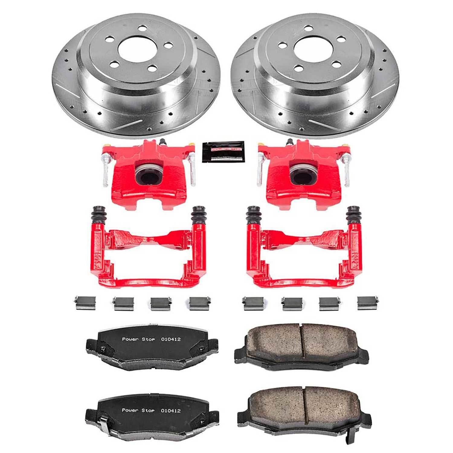 PowerStop Z23 Evolution Sport Brake Upgrade Kits with Calipers for 2008-2012 LIBERTY, 2007-2011 NITRO - KC3046A Disc Kits, Calipers, Rear, Cross-drilled/Slotted Rotors, 1-piston Red Calipers, Dodge, Jeep, Kit thumbnail 2