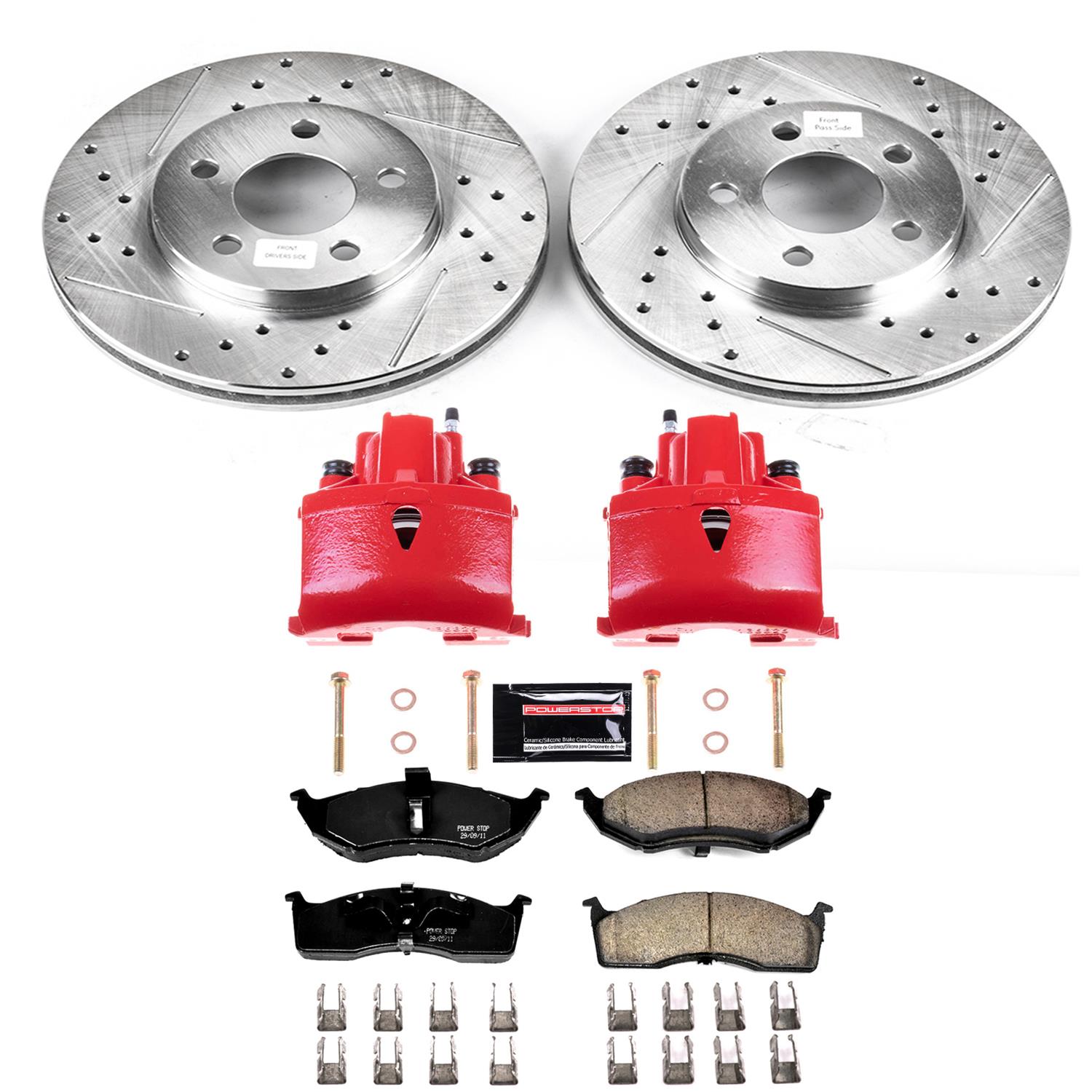 PowerStop Z23 Evolution Sport Brake Upgrade Kits with Calipers for 2000-2005 NEON - KC3143 Rotors, Pads, Red Calipers, Front, Dodge, Plymouth, Kit thumbnail 7