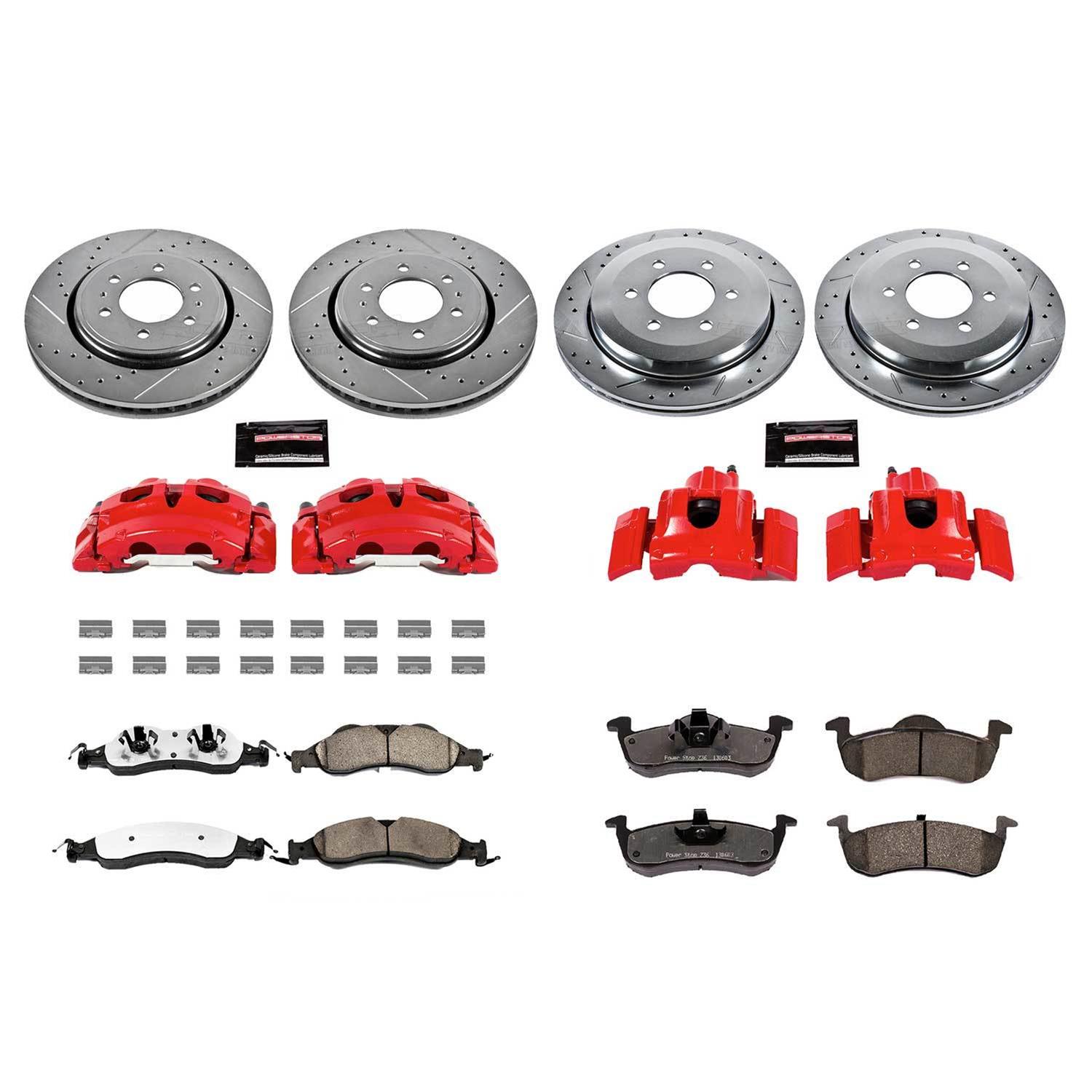PowerStop Z36 Truck and Tow Brake Upgrade Kits with Calipers for 2007-2009 EXPEDITION, NAVIGATOR - KC4109-36 Rotors, Pads, Red Calipers, Drilled/Slotted Rotors, Pads, Front/Rear, Ford, Lincoln, Kit thumbnail 7