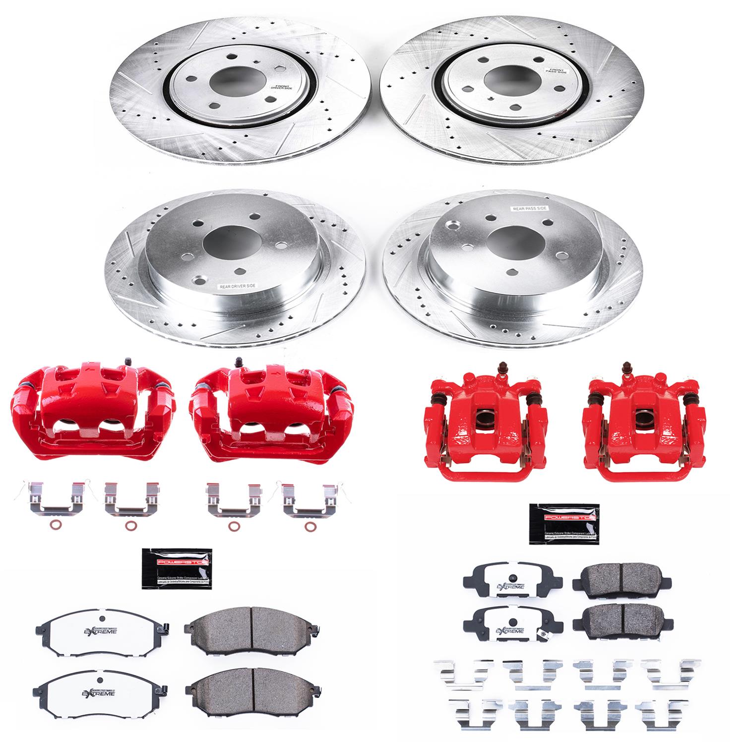 PowerStop Z26 Street Warrior Brake Upgrade Kits with Calipers for 2005-2008 FX35, FX45 - KC4477-26 Disc Kit, Kit, Front and Rear, Cross-Drilled/Slotted Surface, Infiniti, Kit thumbnail 6