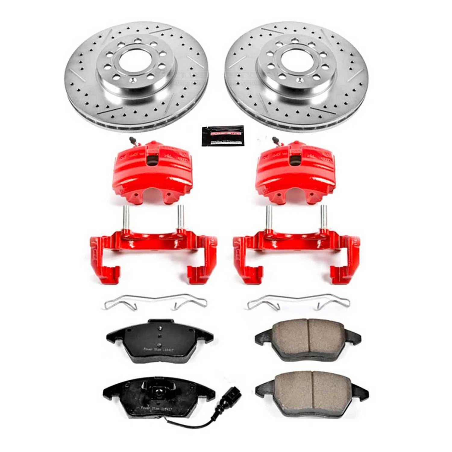 PowerStop Z23 Evolution Sport Brake Upgrade Kits with Calipers KC4623 Rotors, Pads, Red Calipers, Drilled/Slotted Rotors, Pads, Front, Audi, Volkswagen, Kit thumbnail 3