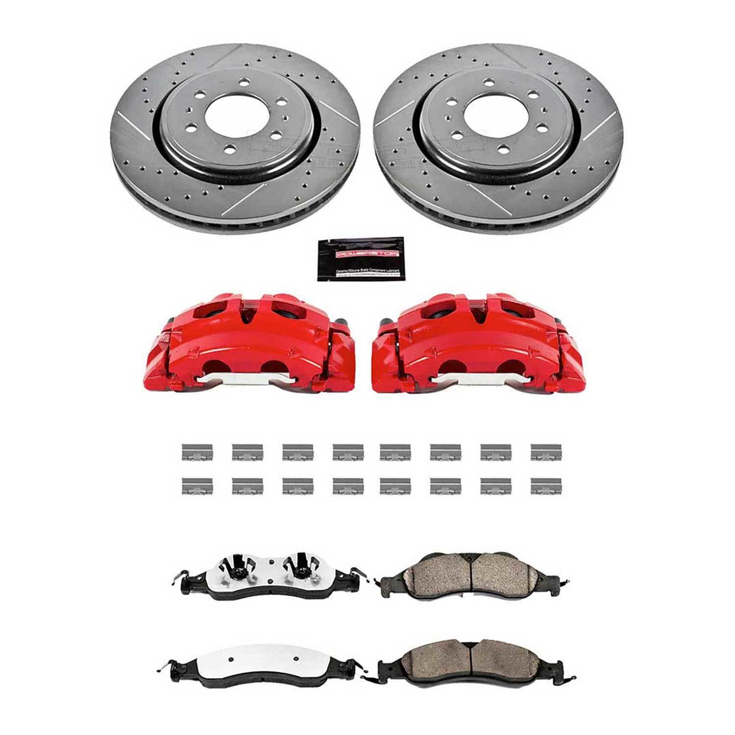 PowerStop Z36 Truck and Tow Brake Upgrade Kits with Calipers for 2007-2009 EXPEDITION, NAVIGATOR - KC4682-36 Rotors, Pads, Red Calipers, Drilled/Slotted Rotors, Pads, Front, Ford, Lincoln, Kit thumbnail 4