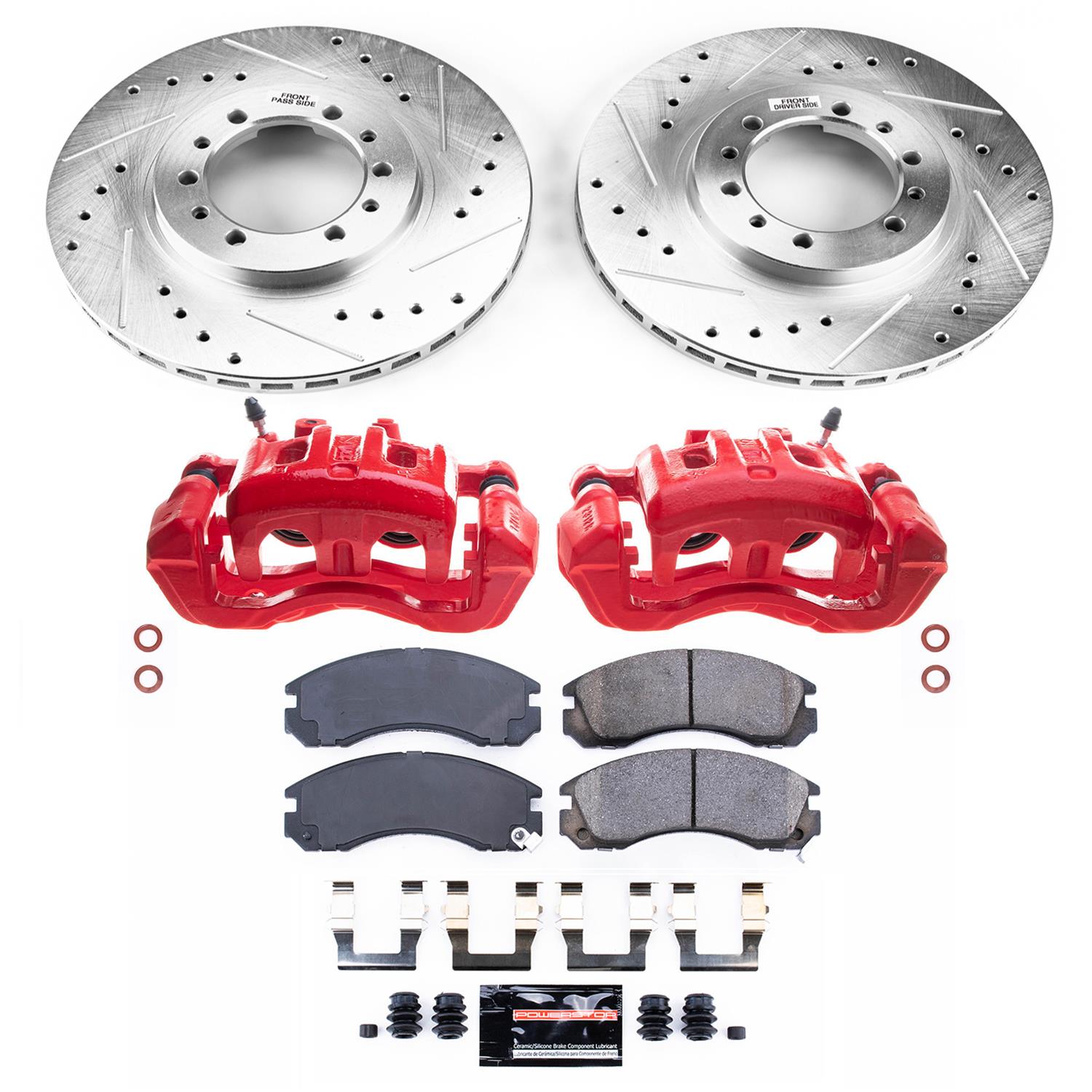PowerStop Z23 Evolution Sport Brake Upgrade Kits with Calipers for 1991-1996 MONTERO, 1997-2004 MONTERO SPORT - KC4981 Disc Kits, Calipers, Front, Cross-drilled/Slotted Rotors, 2-piston Red Calipers, Mitsubishi, Kit thumbnail 5