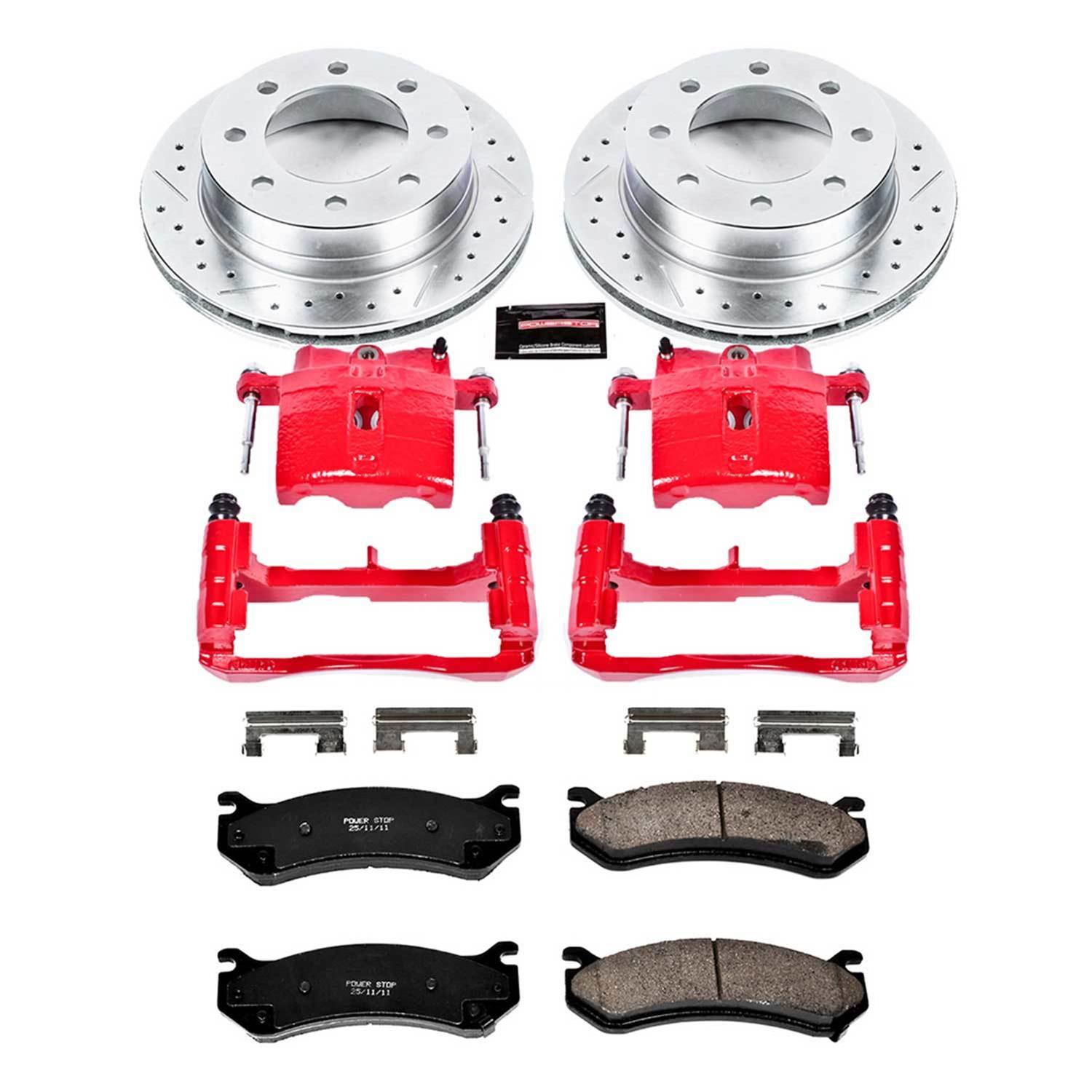 PowerStop Z23 Evolution Sport Brake Upgrade Kits with Calipers KC5190 Rotors, Pads, Red Calipers, Drilled/Slotted Rotors, Pads, Rear, Chevy, GMC, Kit thumbnail 3