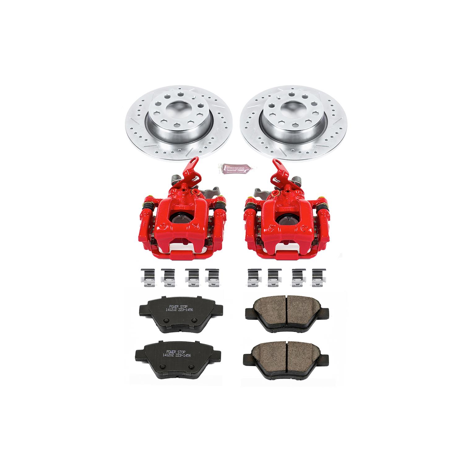 Power Stop KC5667 Z23 Evolution Sport 1-Click Brake Kit with Powder Coated Calipers Brake Pads, Drilled/Slotted Rotors