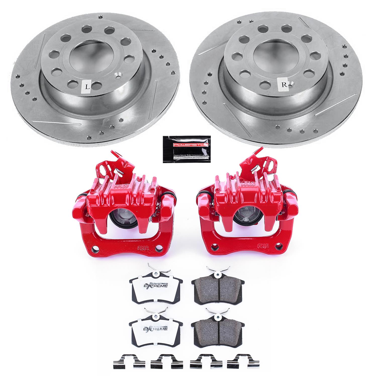 PowerStop Z26 Street Warrior Brake Upgrade Kits with Calipers for 2010-2013 A3, 2013-2019 BEETLE, 2012-2018 JETTA - KC5671-26 Disc Kit, Kit, Rear, Cross-Drilled/Slotted Surface, Audi, Volkswagen, Kit thumbnail 4