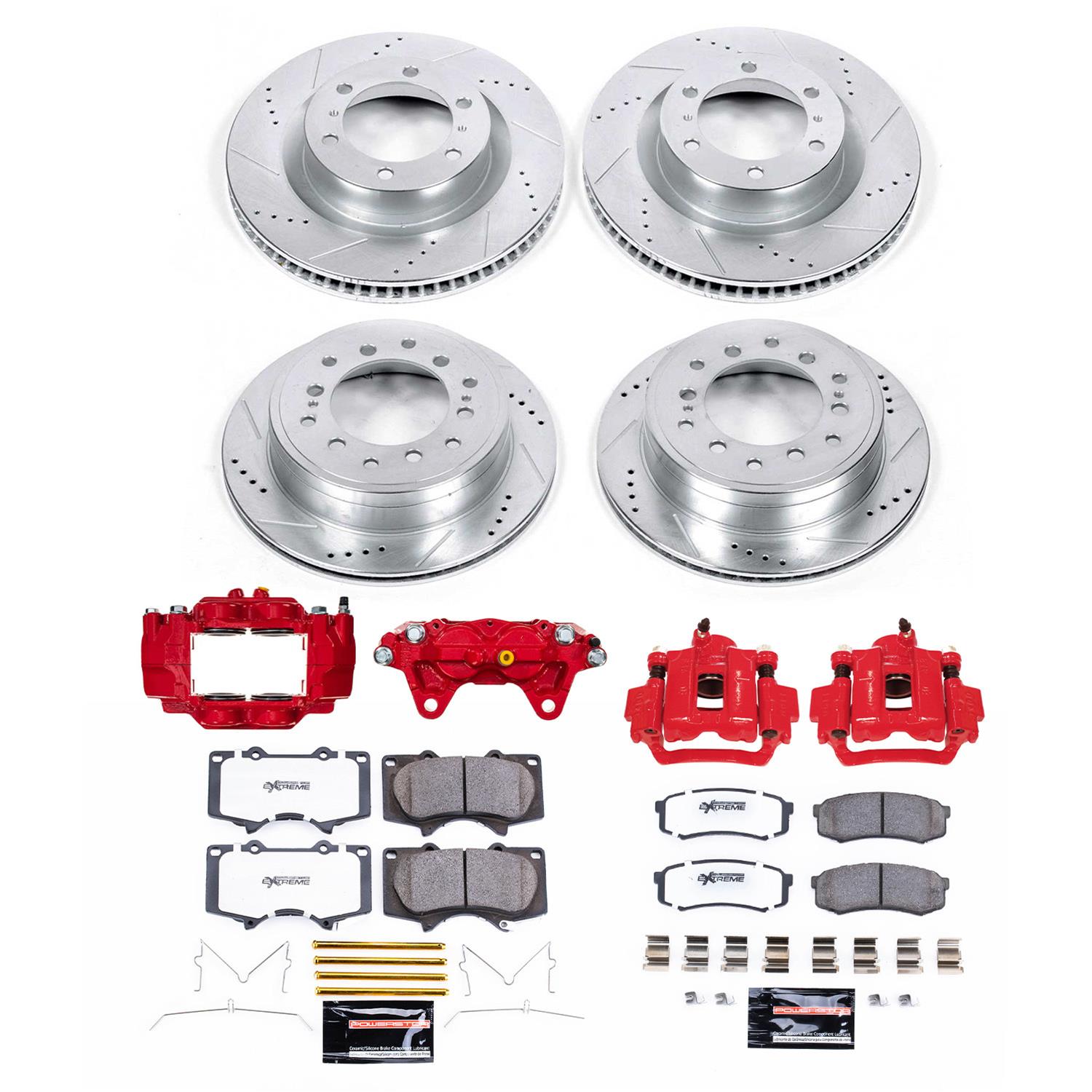 PowerStop Z36 Truck and Tow Brake Upgrade Kits with Calipers for 2015-2024 4RUNNER, 2016-2023 GX460 - KC5874A-36 Disc Kits, Calipers, Cross-drilled/Slotted Rotors, Red Calipers, Front Rear, Lexus, Toyota, Kit thumbnail 3