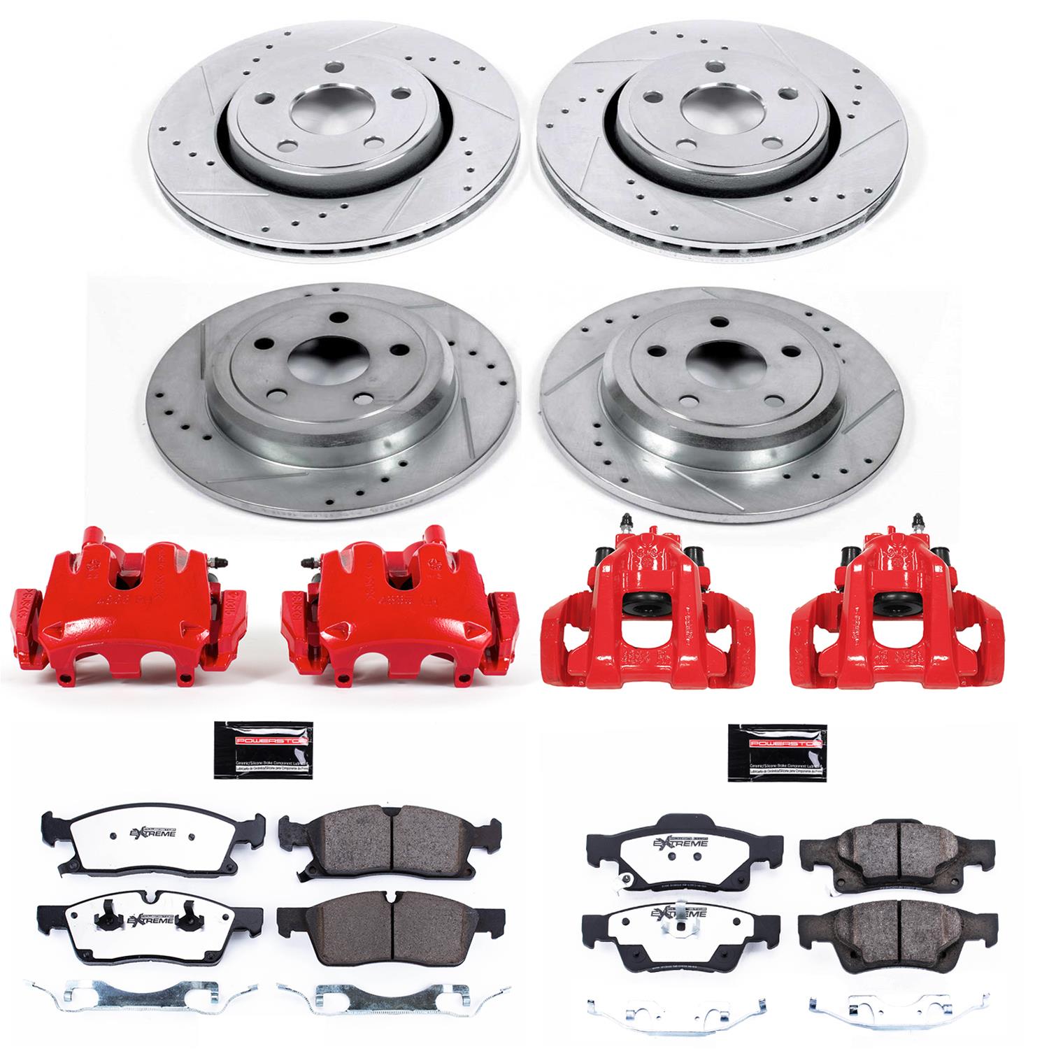 PowerStop Z36 Truck and Tow Brake Upgrade Kits with Calipers for 2011-2017 DURANGO, 2011-2016 GRAND CHEROKEE - KC5952-36 Disc Kits, Performance Kits, Front Rear, Cross-drilled/Slotted Rotors, Red Powdercoated Calipers, Dodge, Jeep, Kit thumbnail 3