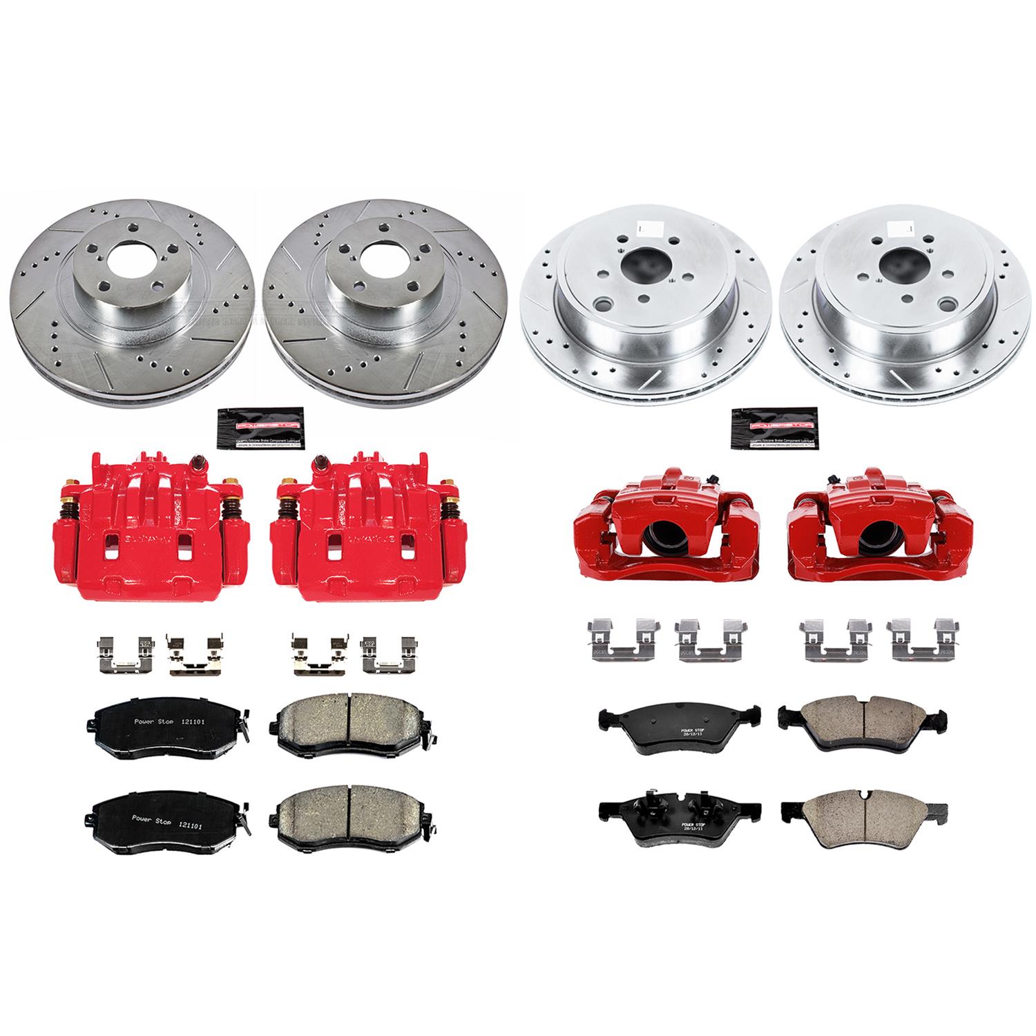 PowerStop Z23 Evolution Sport Brake Upgrade Kits with Calipers for 2017-2020 86, 2013-2020 BRZ, 2013-2016 FR-S - KC6164 Disc Kits, Kits, Front and Rear, Cross-drilled/Slotted Rotors, Red Calipers, Scion, Subaru, Toyota, Kit thumbnail 2