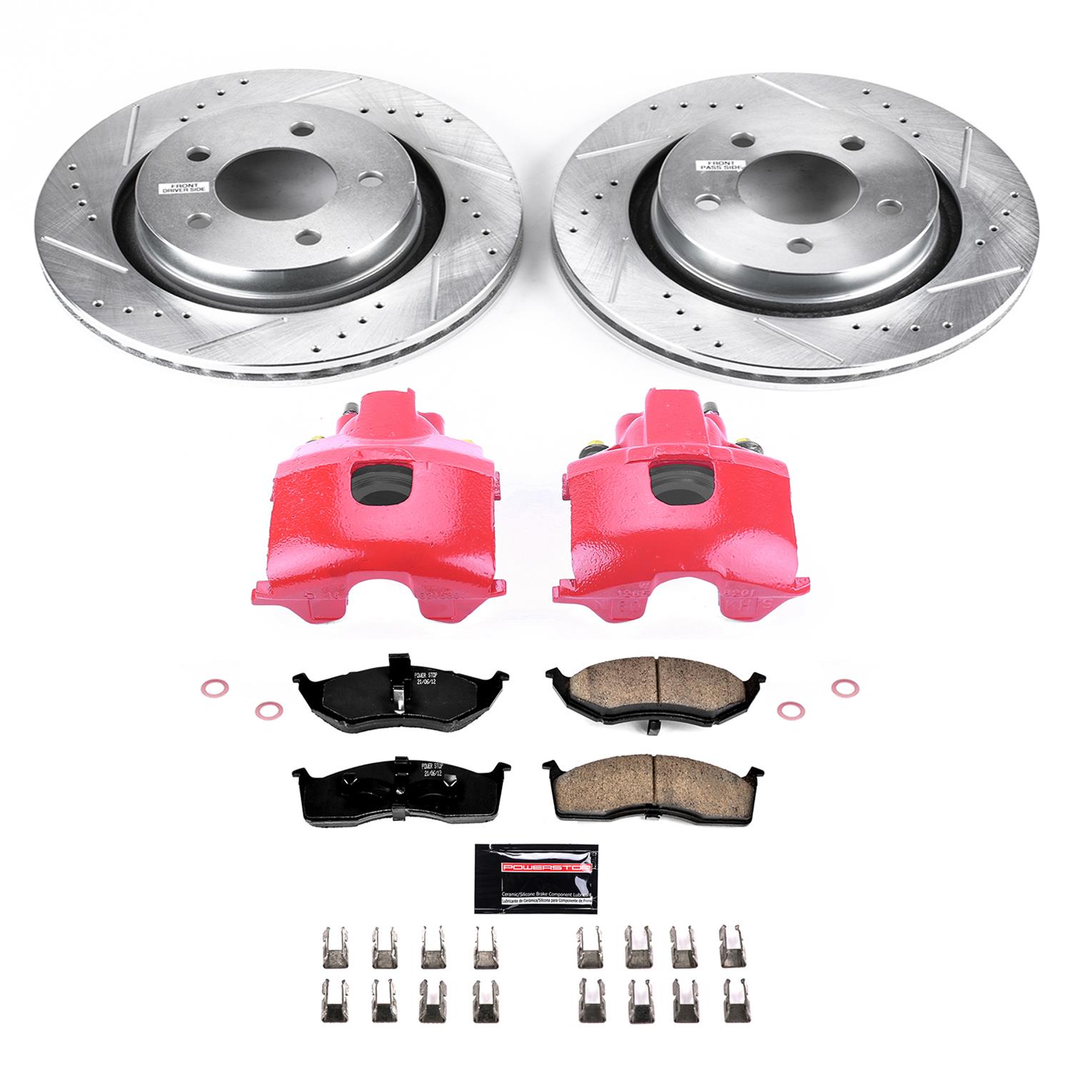 PowerStop Z23 Evolution Sport Brake Upgrade Kits with Calipers for 2000-2004 CONCORDE, INTREPID - KC6179 Disc Kits, Kits, Front, Cross-drilled/Slotted Rotors, 1-piston Red Calipers, Chrysler, Dodge, Kit thumbnail 2