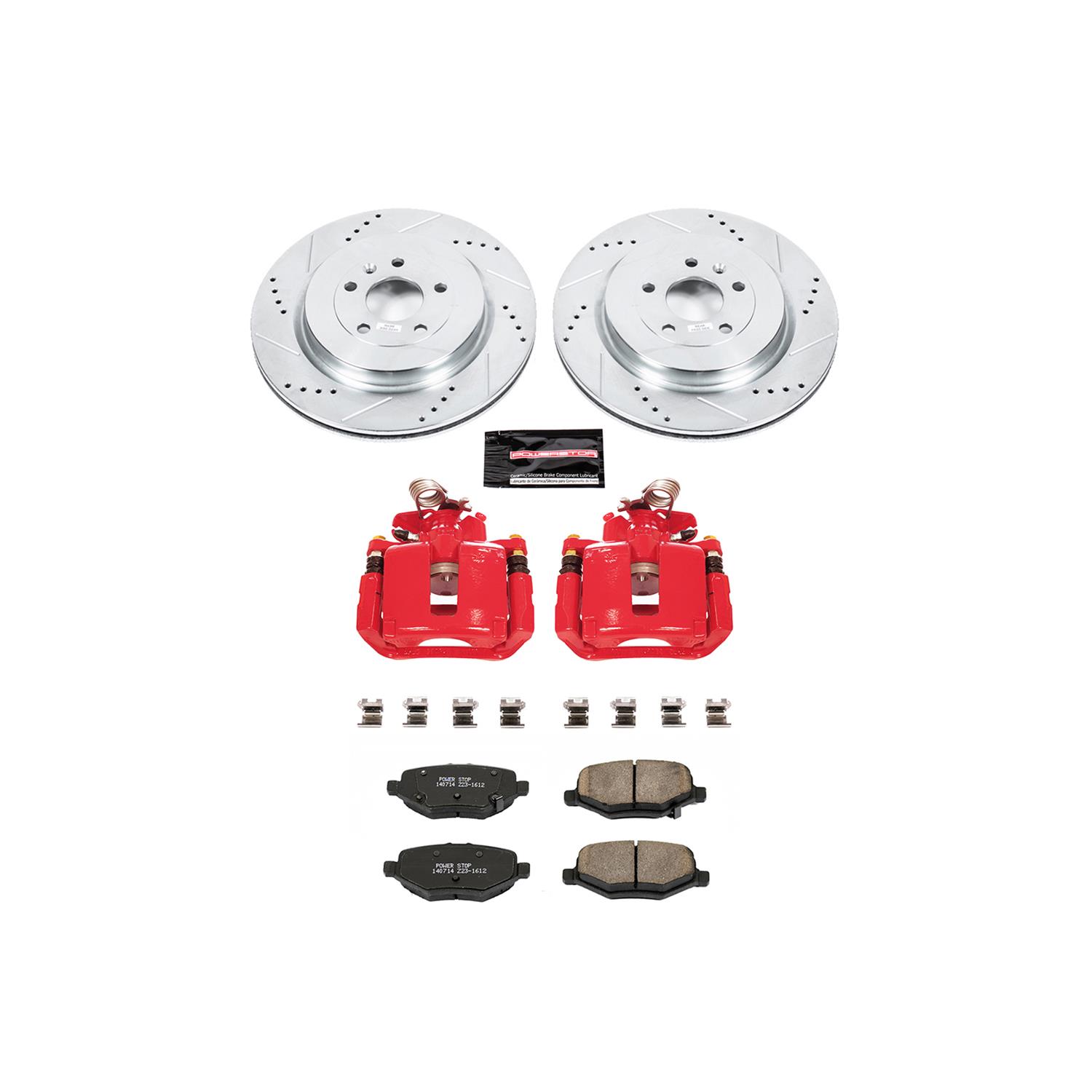 PowerStop Z23 Evolution Sport Brake Upgrade Kits with Calipers KC6376 Disc Kits, Pads, Drilled/Slotted Rotors, Red Caliper, Rear, Ford, Lincoln, Kit thumbnail 5