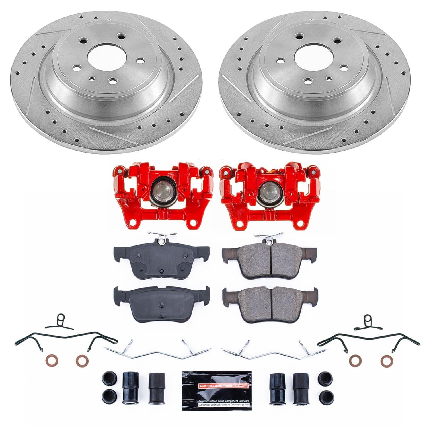 PowerStop Z23 Evolution Sport Brake Upgrade Kits with Calipers for 2013-2016 FUSION, 2015-2019 MKC, 2015-2016 MKZ - KC6817B Disc Kits, Calipers, Cross-drilled/Slotted Rotors, Red Calipers, Rear, Ford, Lincoln, Kit thumbnail 7