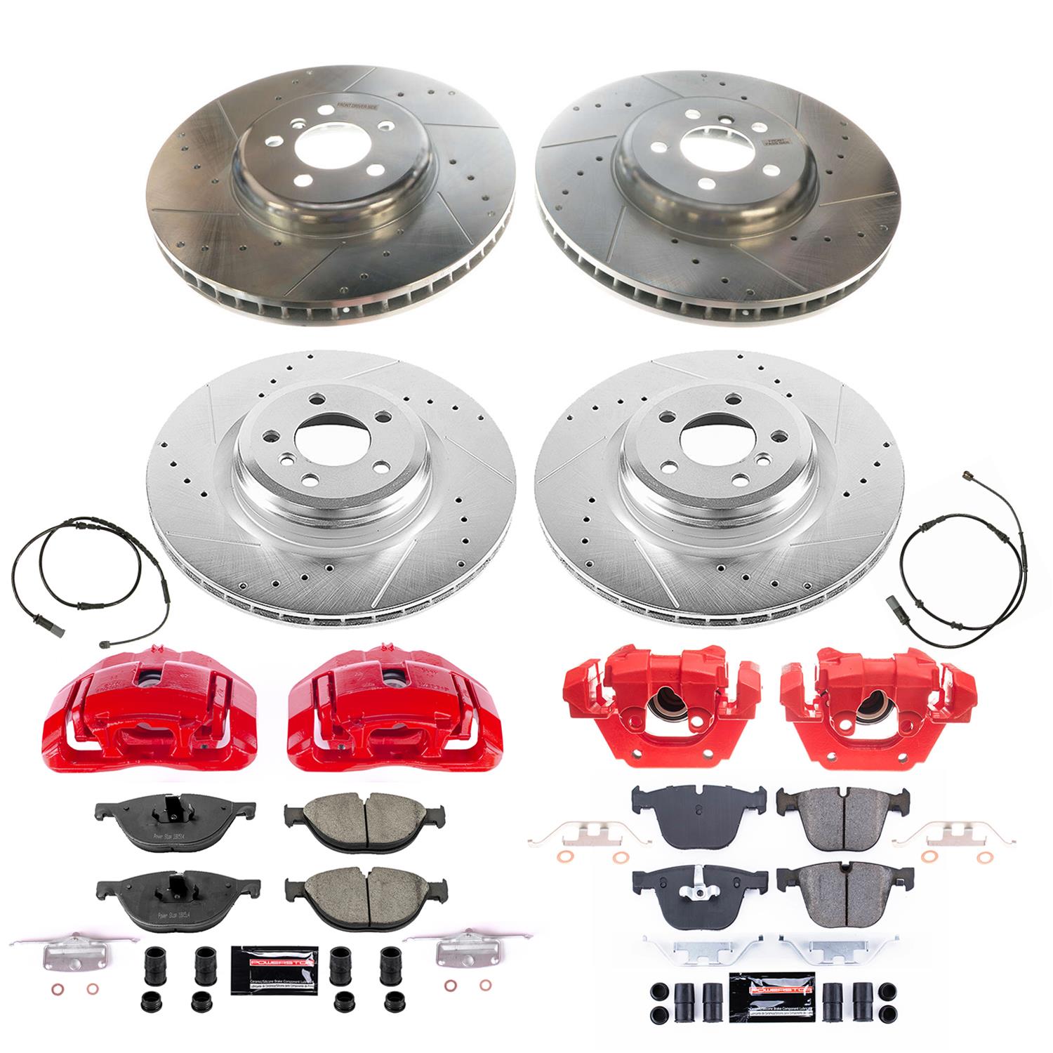 PowerStop Z23 Evolution Sport Brake Upgrade Kits with Calipers KC7098 Disc Kits, Calipers, Cross-drilled/Slotted Rotors, Red Calipers, Front and Rear, BMW, Kit thumbnail 5