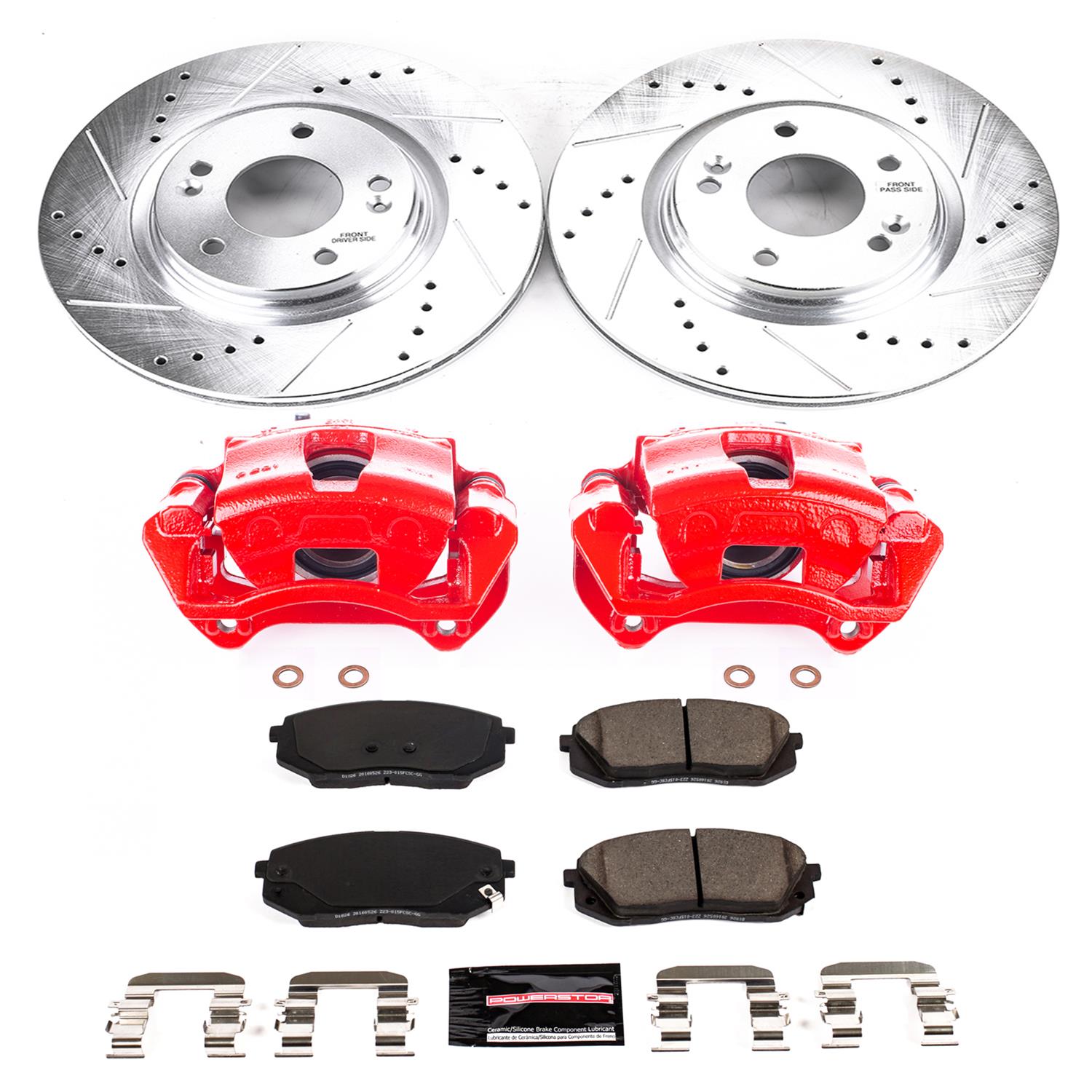 PowerStop Z23 Evolution Sport Brake Upgrade Kits with Calipers KC7353 Disc Kit, Upgrade, Front, Cross-Drilled/Slotted Surface, Hyundai, Kia, Kit thumbnail 2