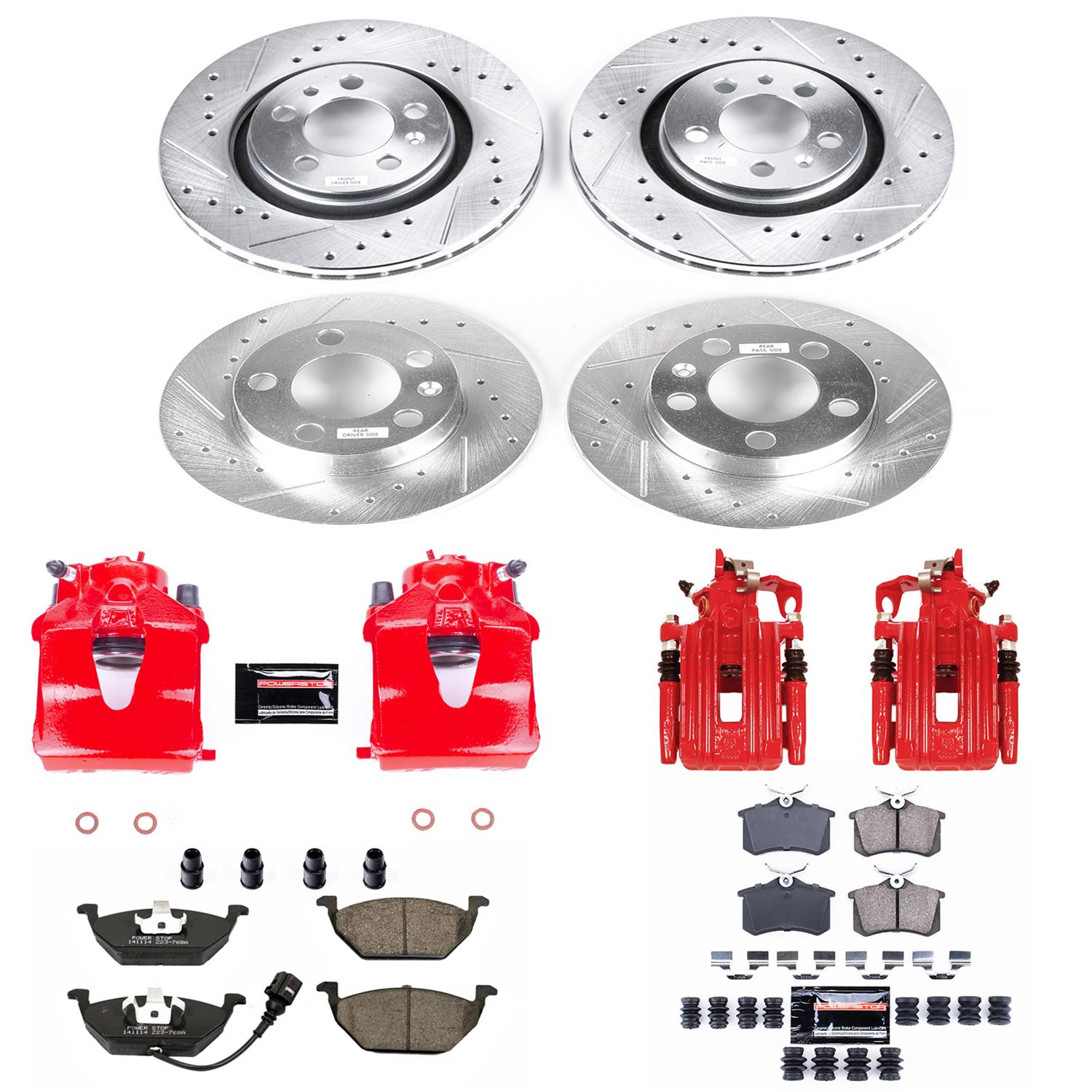PowerStop Z23 Evolution Sport Brake Upgrade Kits with Calipers for 2000-2006 BEETLE, GOLF - KC840A Disc Kits, Calipers, Front and Rear, Cross-drilled/Slotted Rotors, Red Calipers, Volkswagen, Kit thumbnail 5