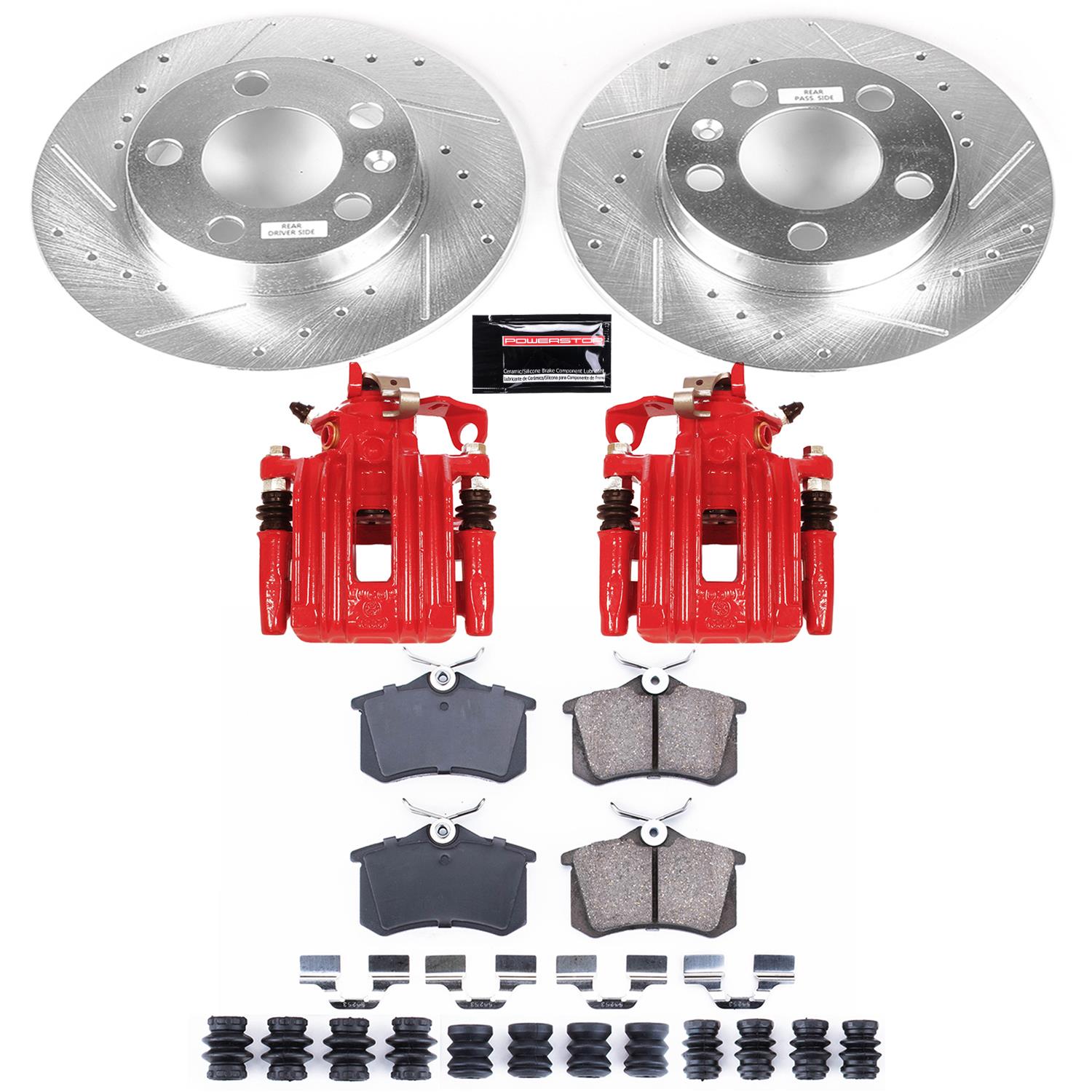 PowerStop Z23 Evolution Sport Brake Upgrade Kits with Calipers for 2000-2010 BEETLE, 2000-2006 GOLF - KC847B Disc Kits, Pads, Drilled/Slotted Rotors, Red Calipers, Rear, Volkswagen, Kit thumbnail 5