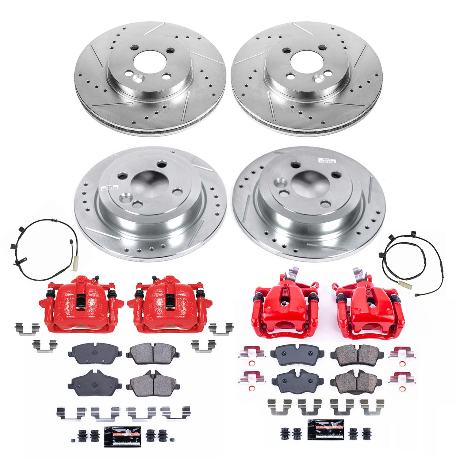 Power Stop Z23 Evolution Sport Brake Upgrade Kits with Calipers KC8915 Disc Kits, Calipers, Cross-drilled/Slotted Surface Rotors, Red Calipers, Front and Rear, Mini, Kit thumbnail 2