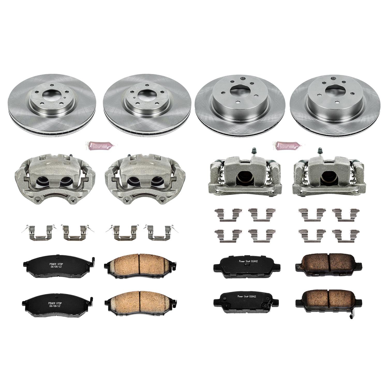 PowerStop Z17 Evolution Plus Stock Replacement Brake Kits with Calipers for 2006-2009 350Z, 2005-2007 G35 - KCOE114 Disc Kits, Autospecialty Kits, Front and Rear, Solid Surface Rotors, Cast Iron Calipers, Infiniti, Nissan, Kit thumbnail 2